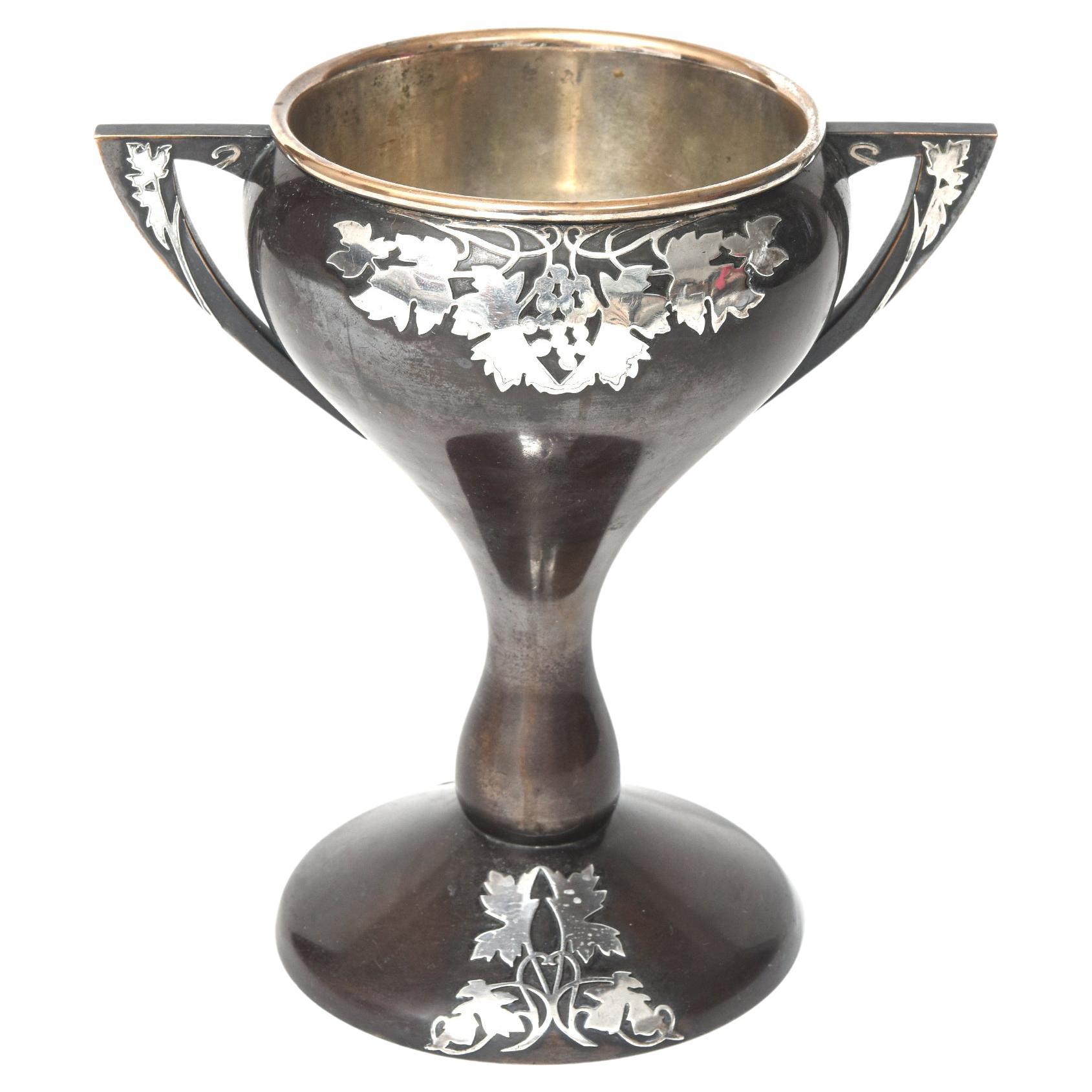 Heintz Arts & Crafts Sterling Overlay on Bronze Mixed Metals Trophy Loving Cup For Sale