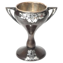 Used Heintz Arts & Crafts Sterling Overlay on Bronze Mixed Metals Trophy Loving Cup