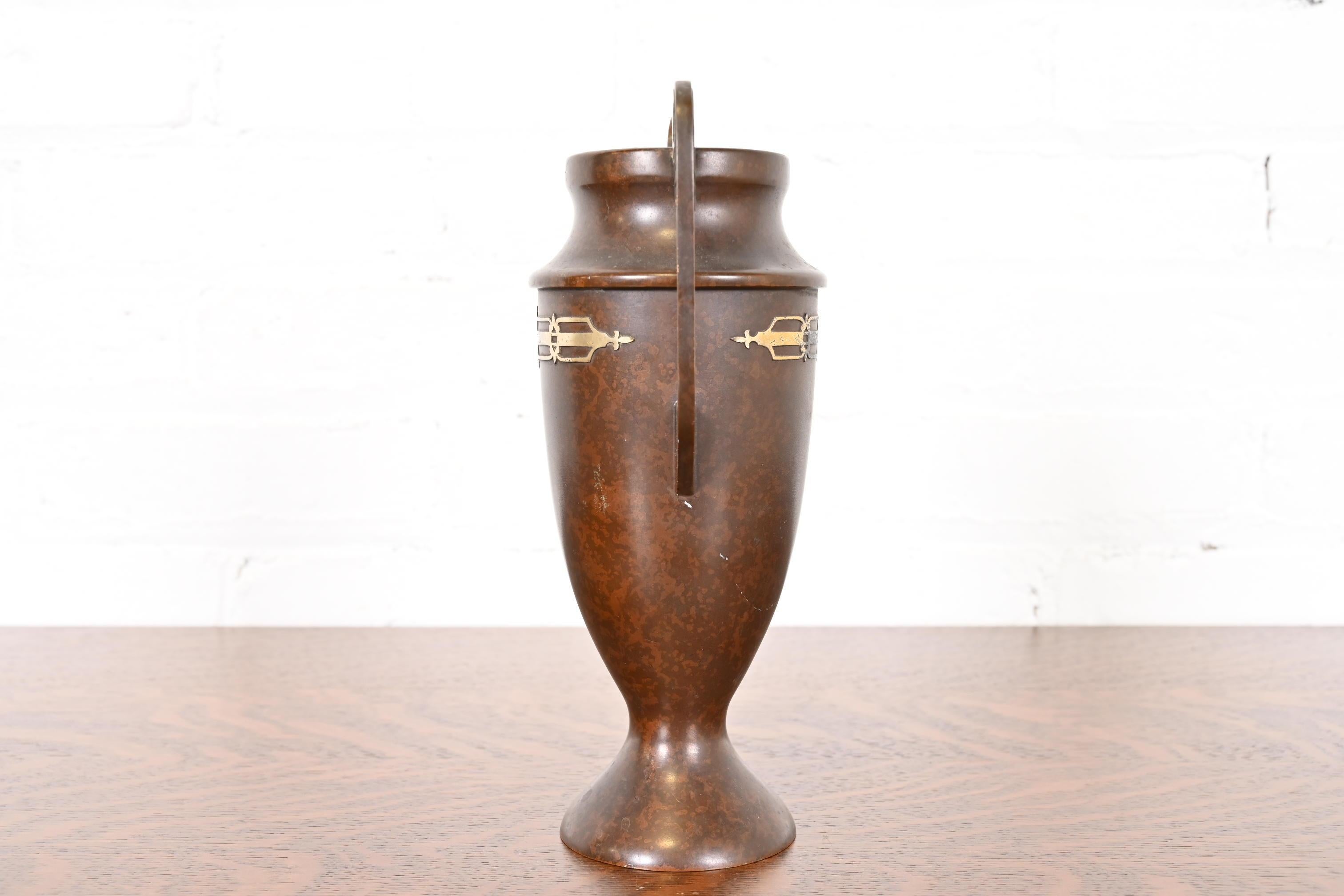 Heintz Arts & Crafts Sterling Silver on Bronze Amphora Vase In Good Condition For Sale In South Bend, IN