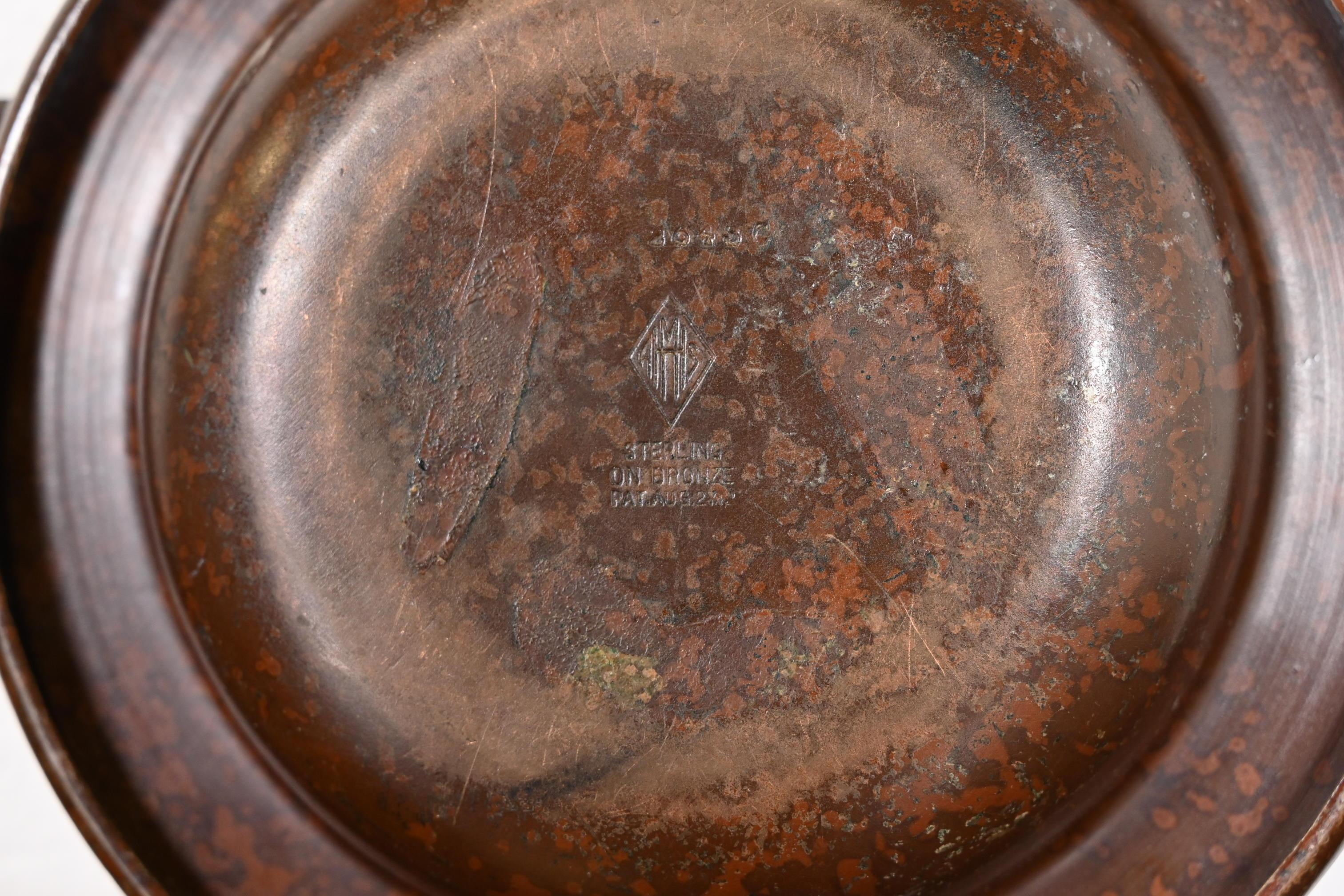 Heintz Arts & Crafts Sterling Silver on Bronze Ashtray For Sale 4