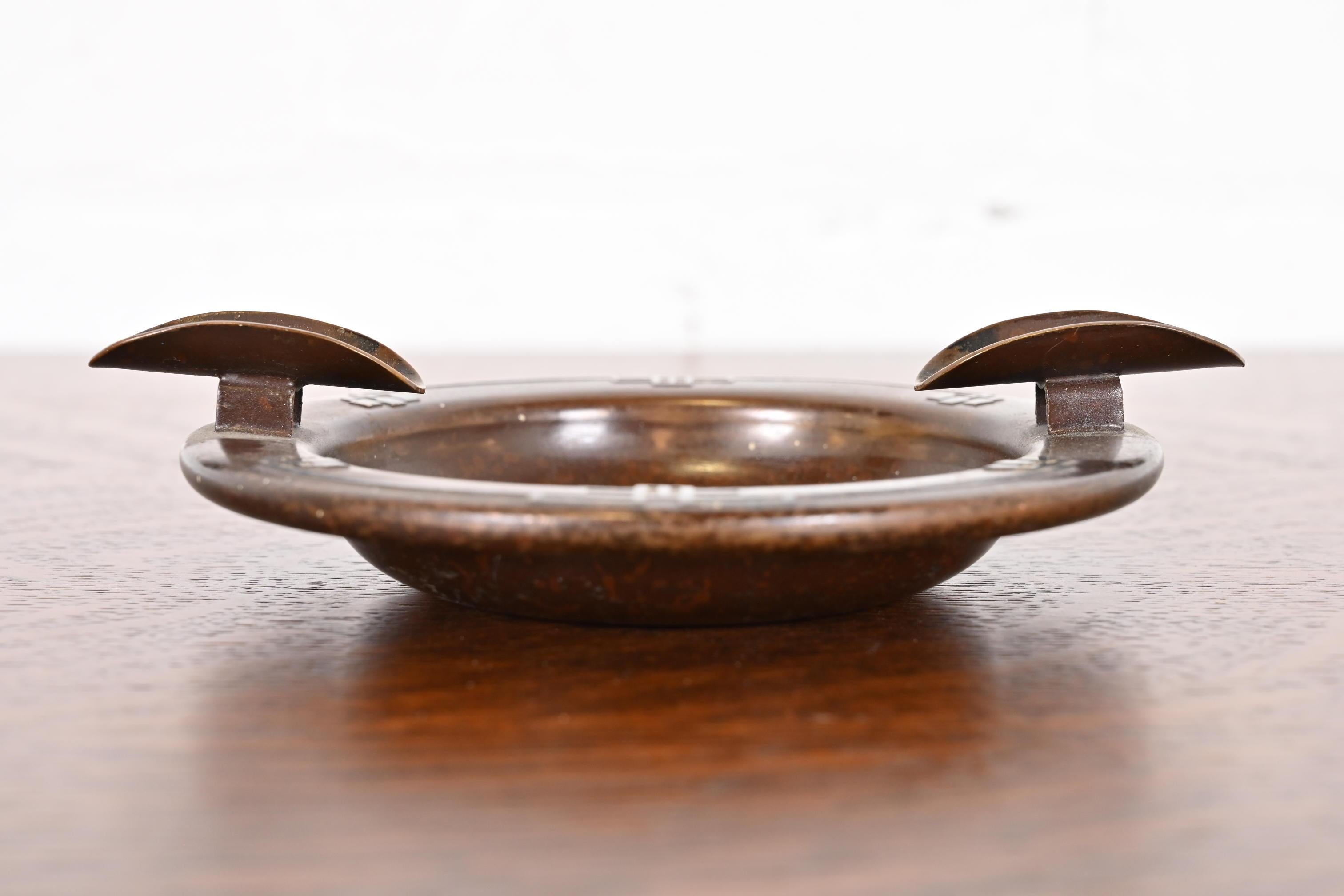 American Heintz Arts & Crafts Sterling Silver on Bronze Ashtray For Sale