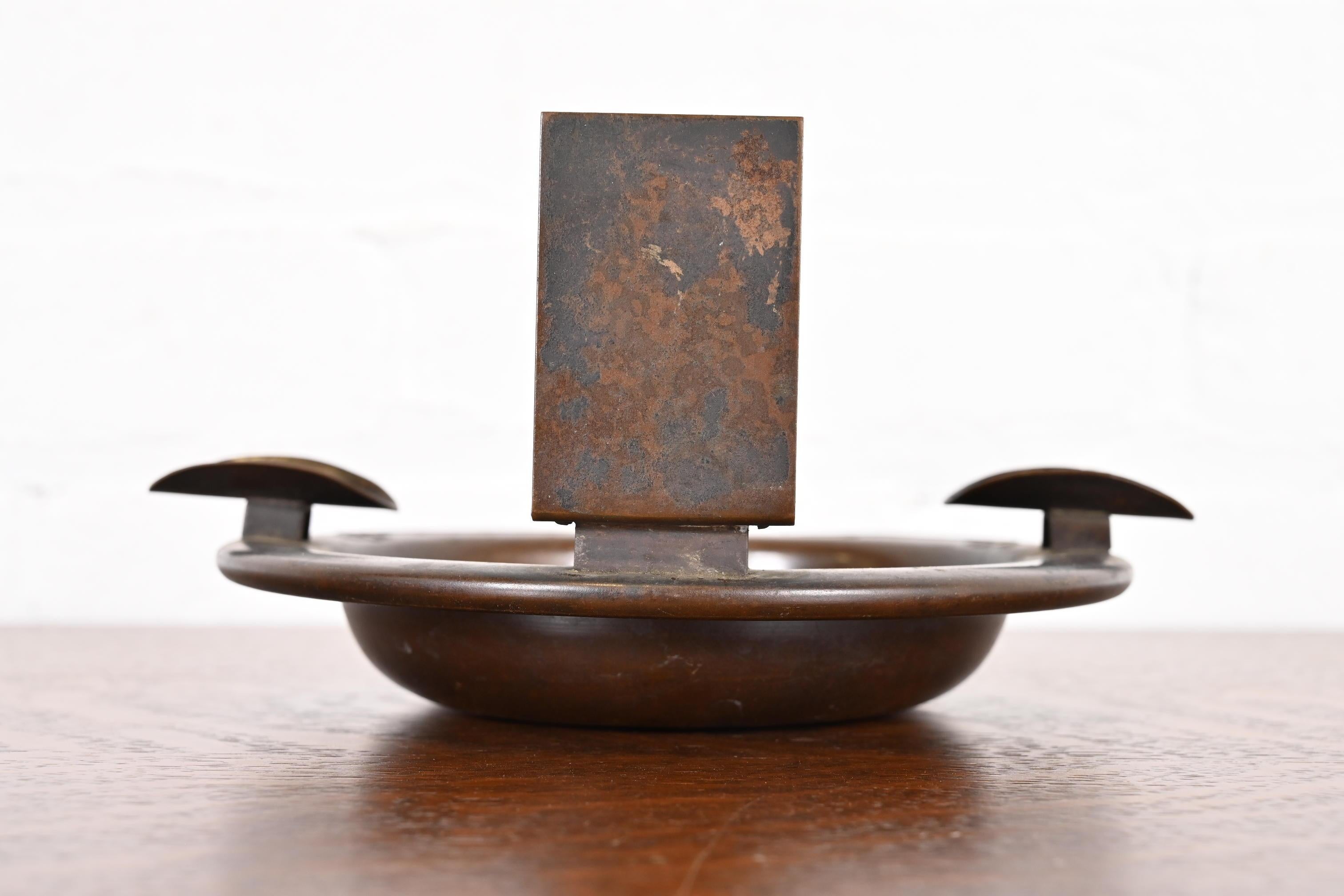 Cenicero Heintz Arts & Crafts de plata de ley sobre bronce con caja para cerillas en Bueno estado para la venta en South Bend, IN