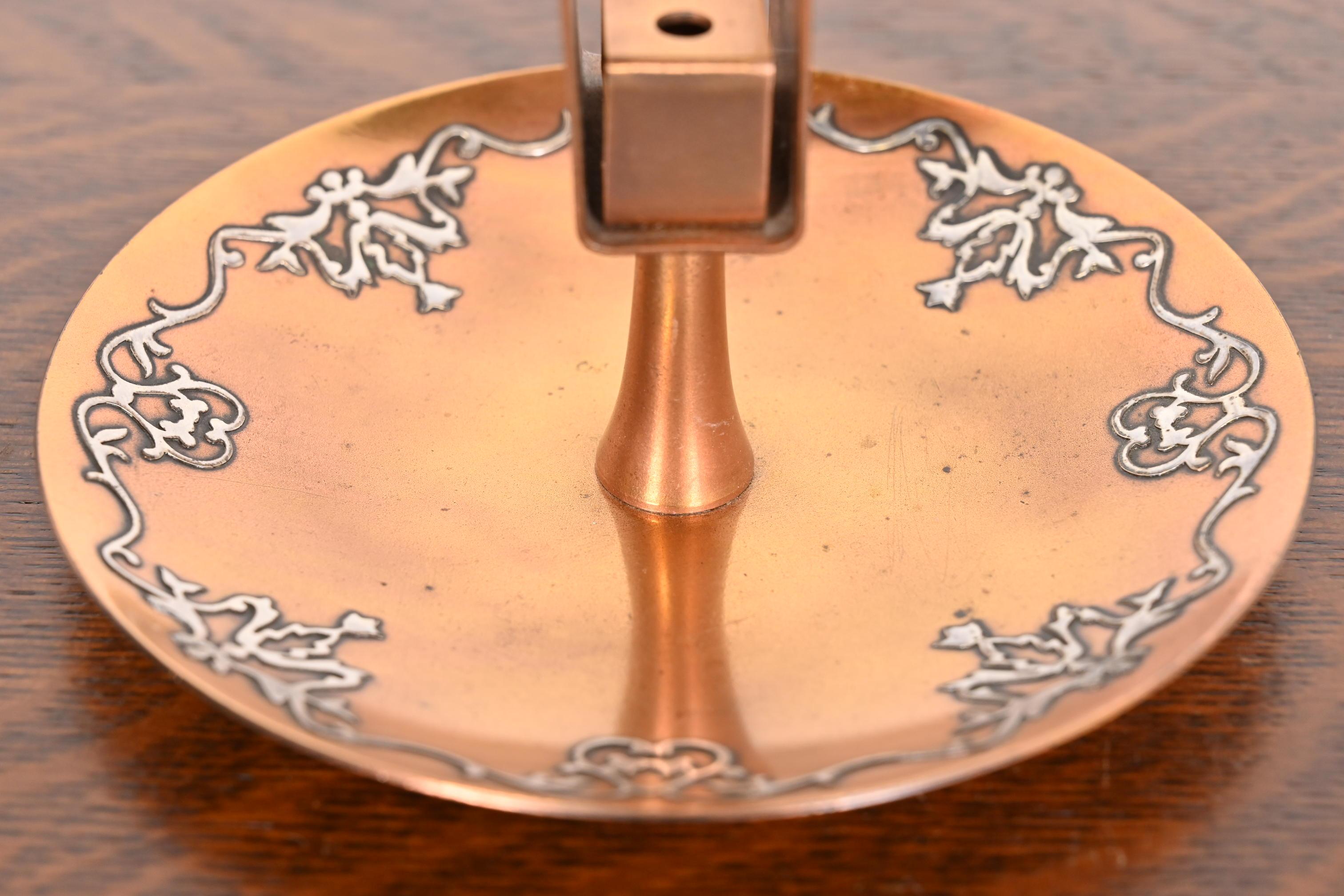 Cenicero Heintz Arts & Crafts de plata de ley sobre bronce con caja para cerillas en venta 2