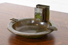 Heintz Arts & Crafts Sterling Silver on Bronze Ashtray With Matchstick Holder