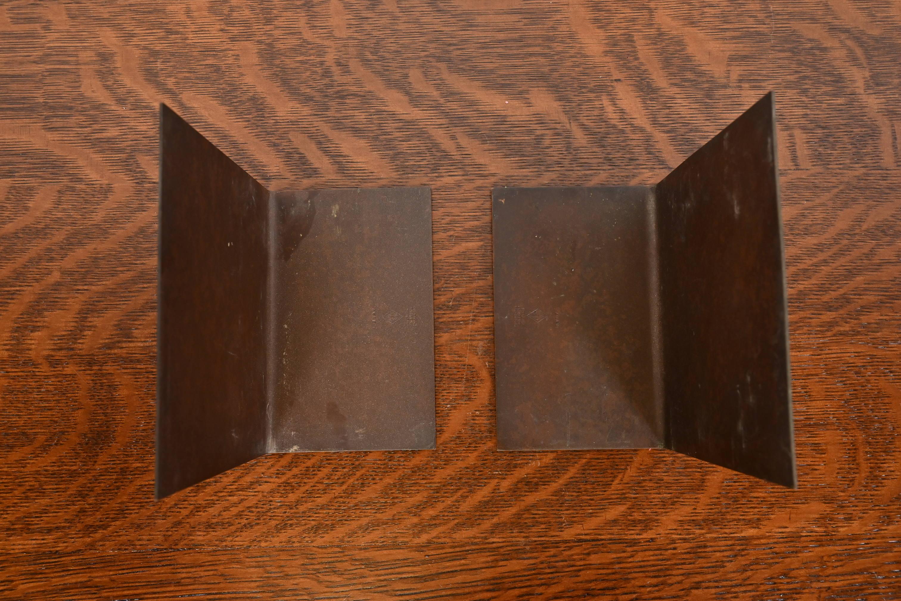 Heintz Arts & Crafts Sterling Silver on Bronze Bookends For Sale 1