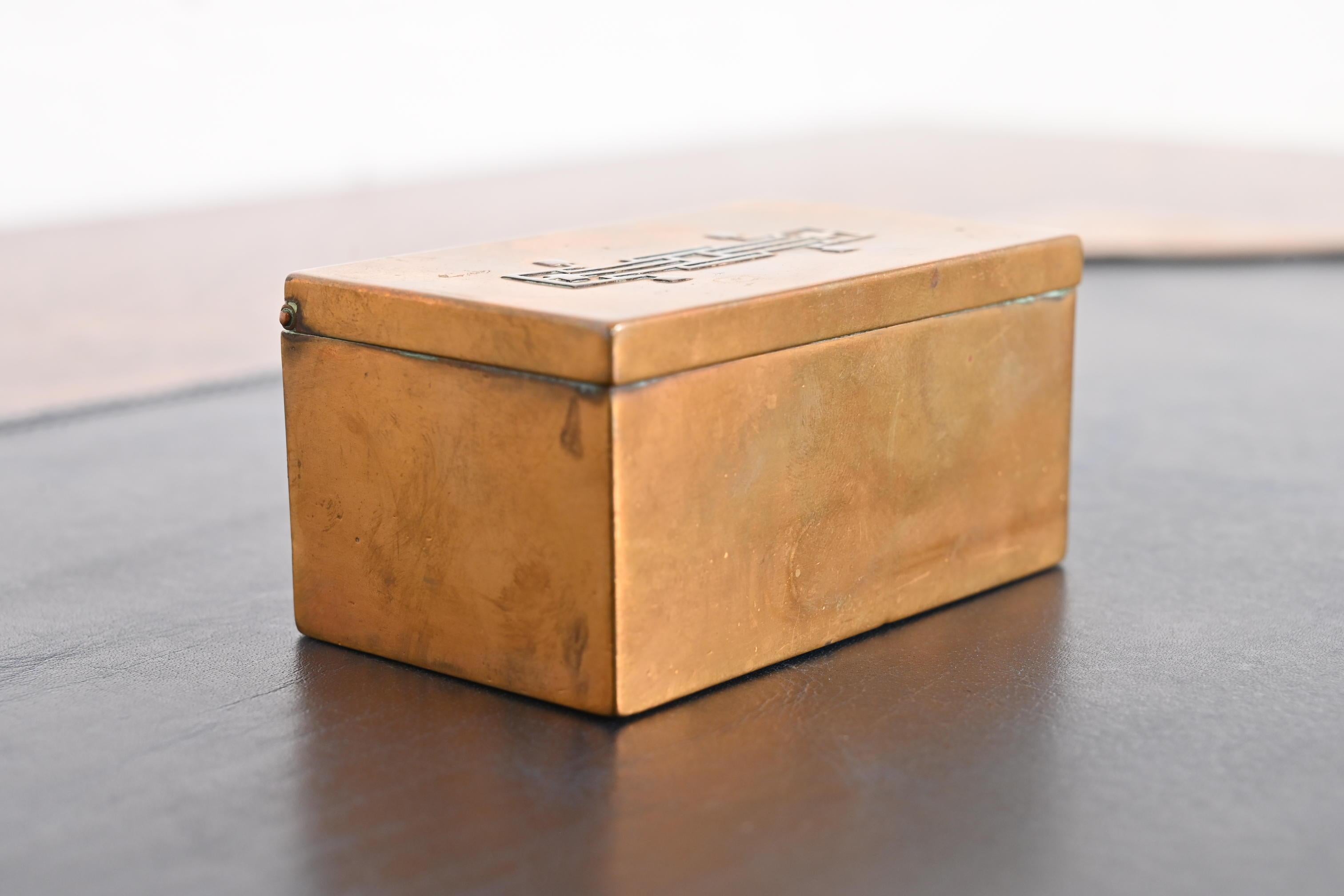 American Heintz Arts & Crafts Sterling Silver on Bronze Box For Sale