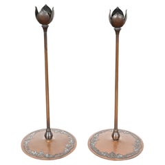 Heintz Arts & Crafts Sterling Silver on Bronze Candlesticks, Pair