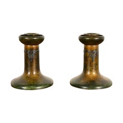 Heintz Arts & Crafts Sterling Silver on Bronze Candlesticks, Pair