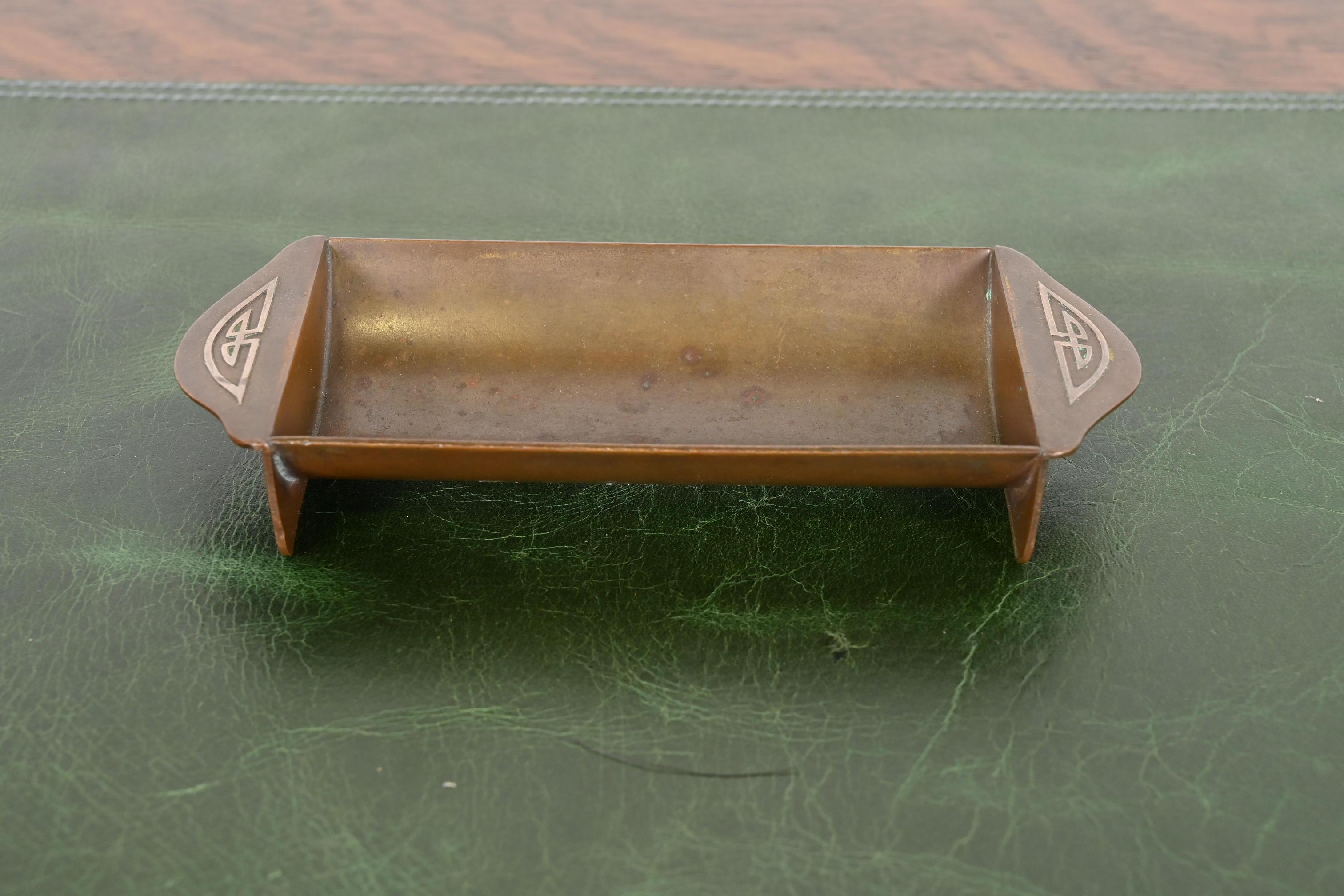 Heintz Arts & Crafts Sterling Silver on Bronze Catchall or Pen Tray In Good Condition In South Bend, IN