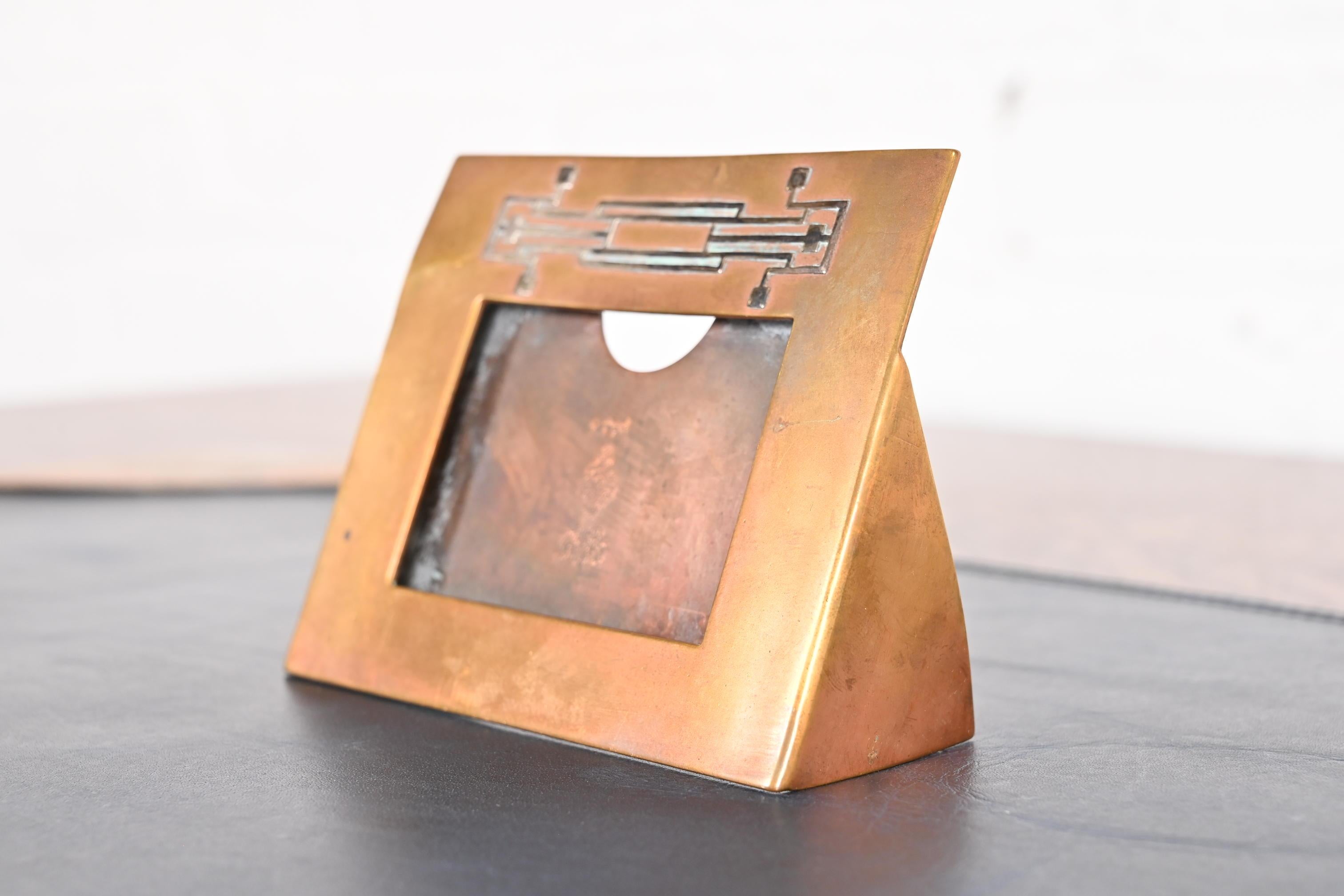 Arts and Crafts Heintz Arts & Crafts Sterling Silver on Bronze Desk Calendar or Picture Frame