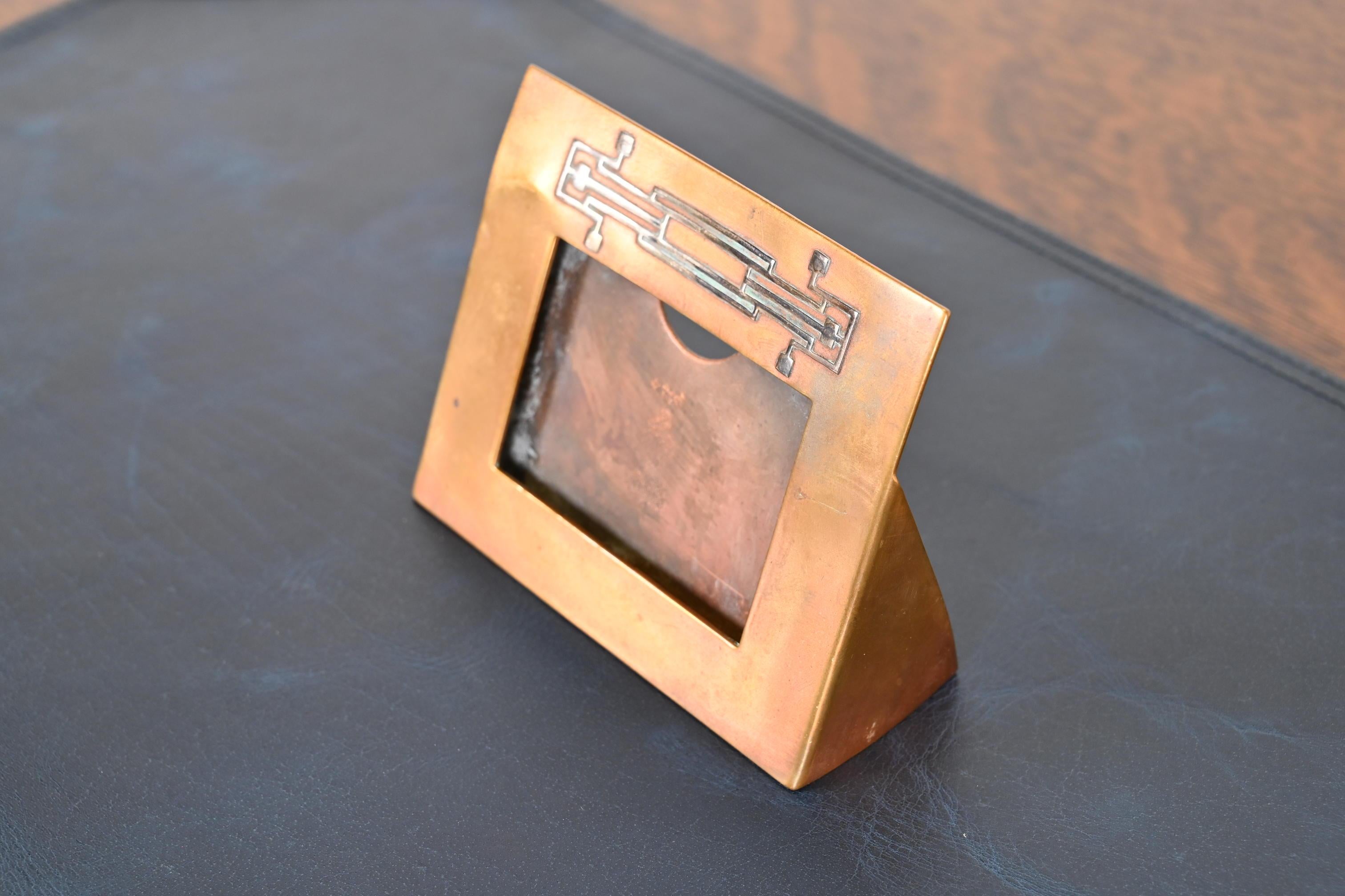 American Heintz Arts & Crafts Sterling Silver on Bronze Desk Calendar or Picture Frame
