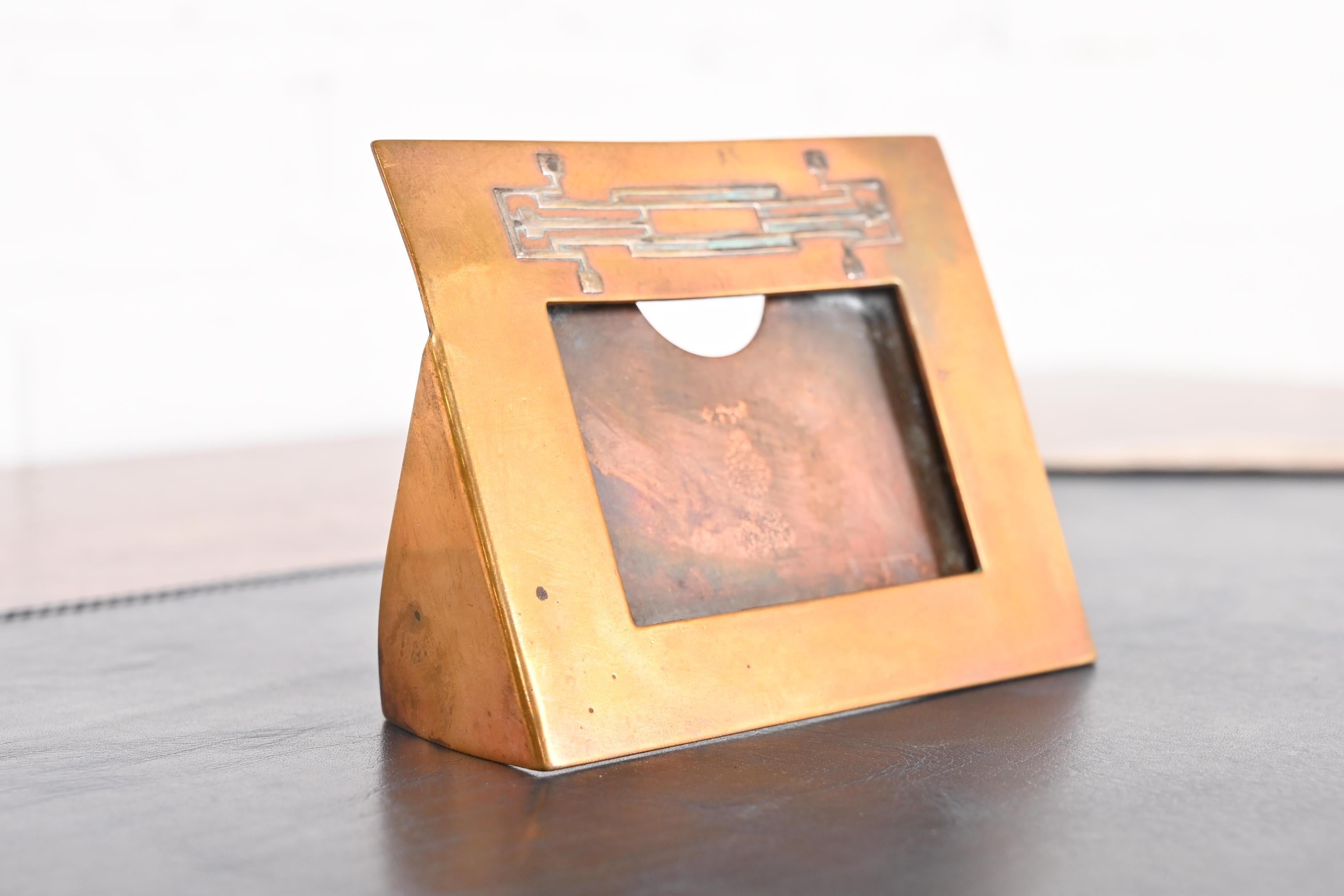 Heintz Arts & Crafts Sterling Silver on Bronze Desk Calendar or Picture Frame In Good Condition In South Bend, IN