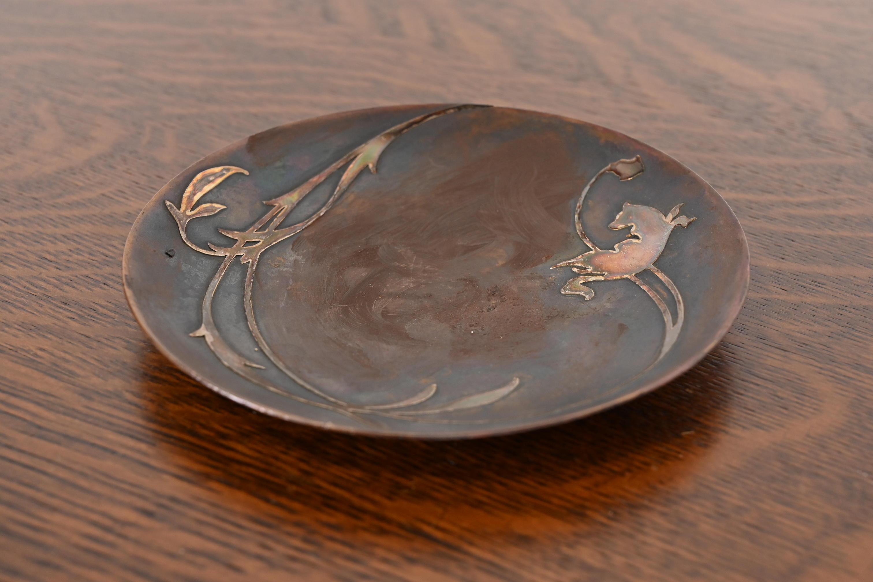 Arts and Crafts Heintz Arts & Crafts Sterling Silver on Bronze Dish or Catchall