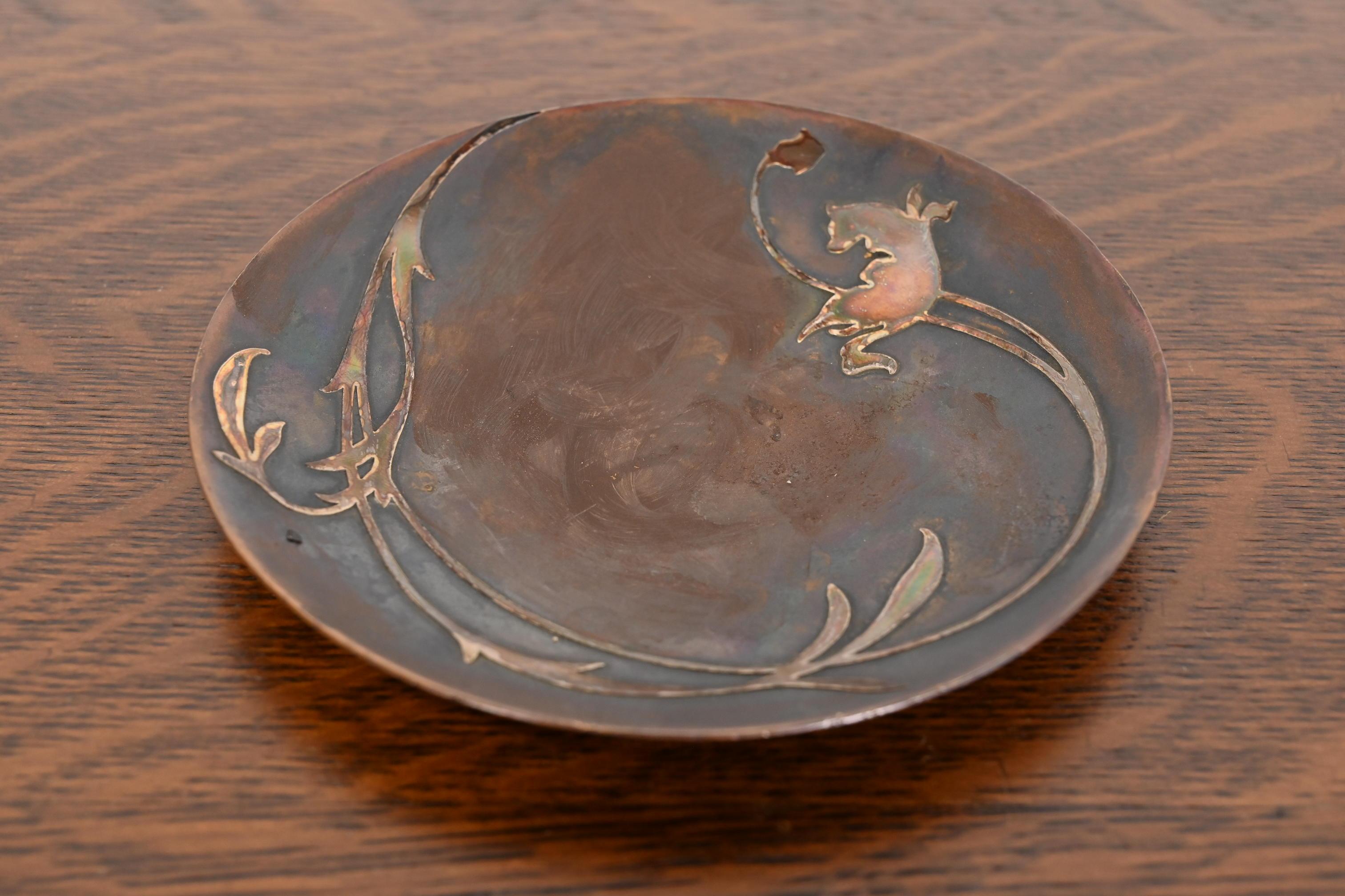 American Heintz Arts & Crafts Sterling Silver on Bronze Dish or Catchall