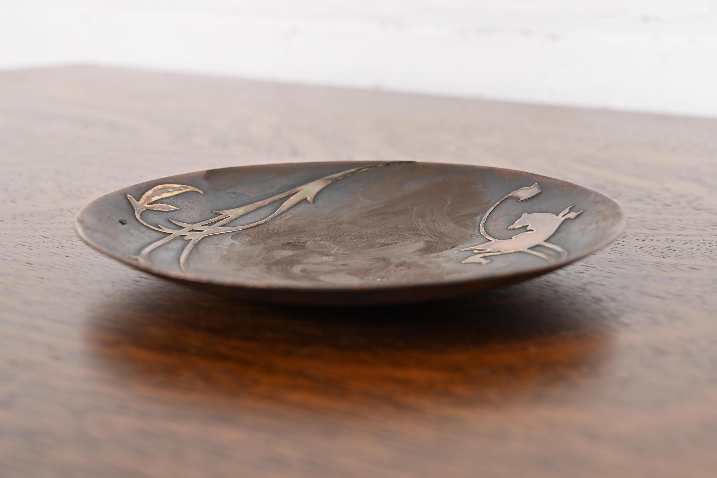 Heintz Arts & Crafts Sterling Silver on Bronze Dish or Catchall In Good Condition In South Bend, IN