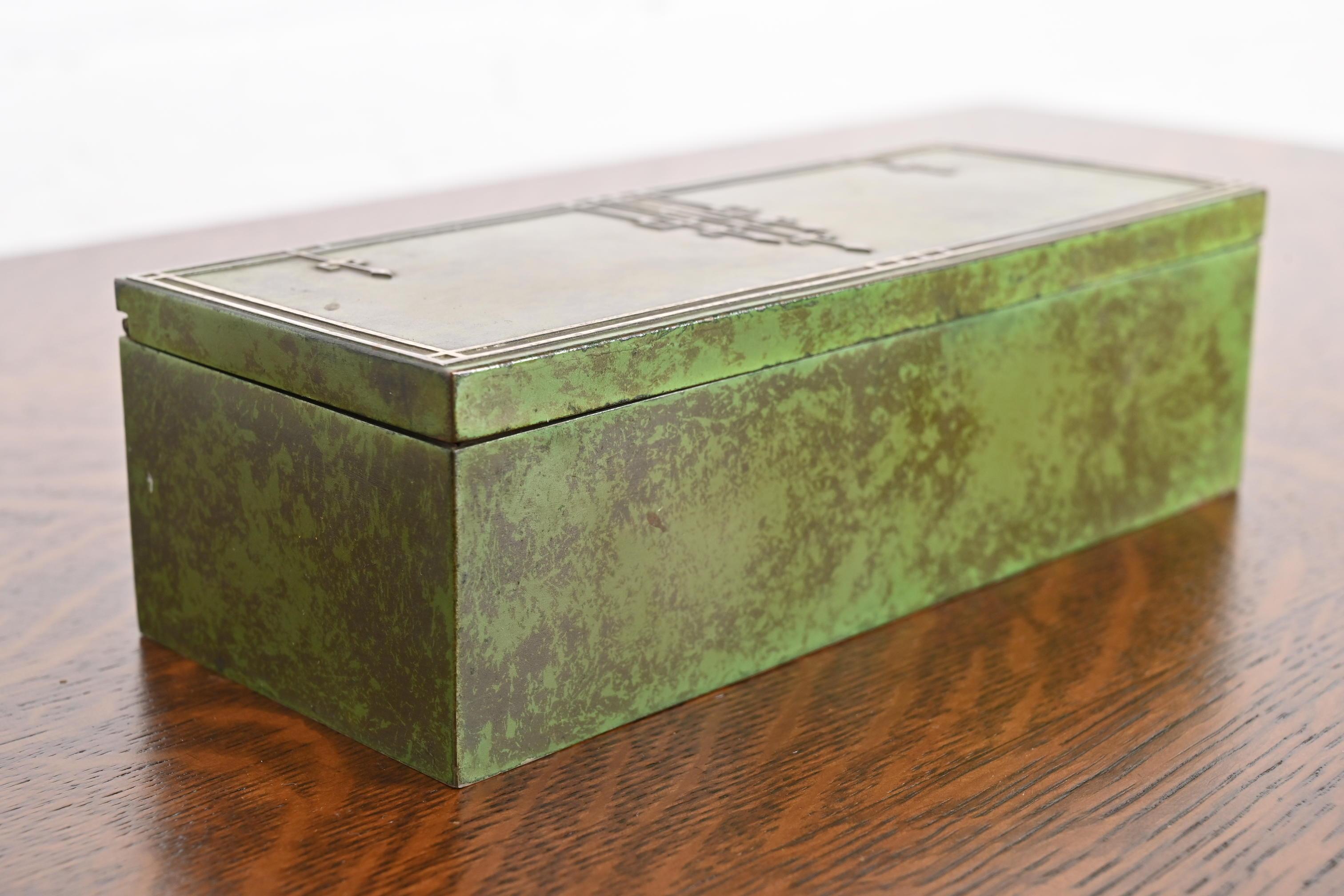 Bronze Boîte d'humidité Heintz Arts & Crafts en argent sterling sur bronze en vente