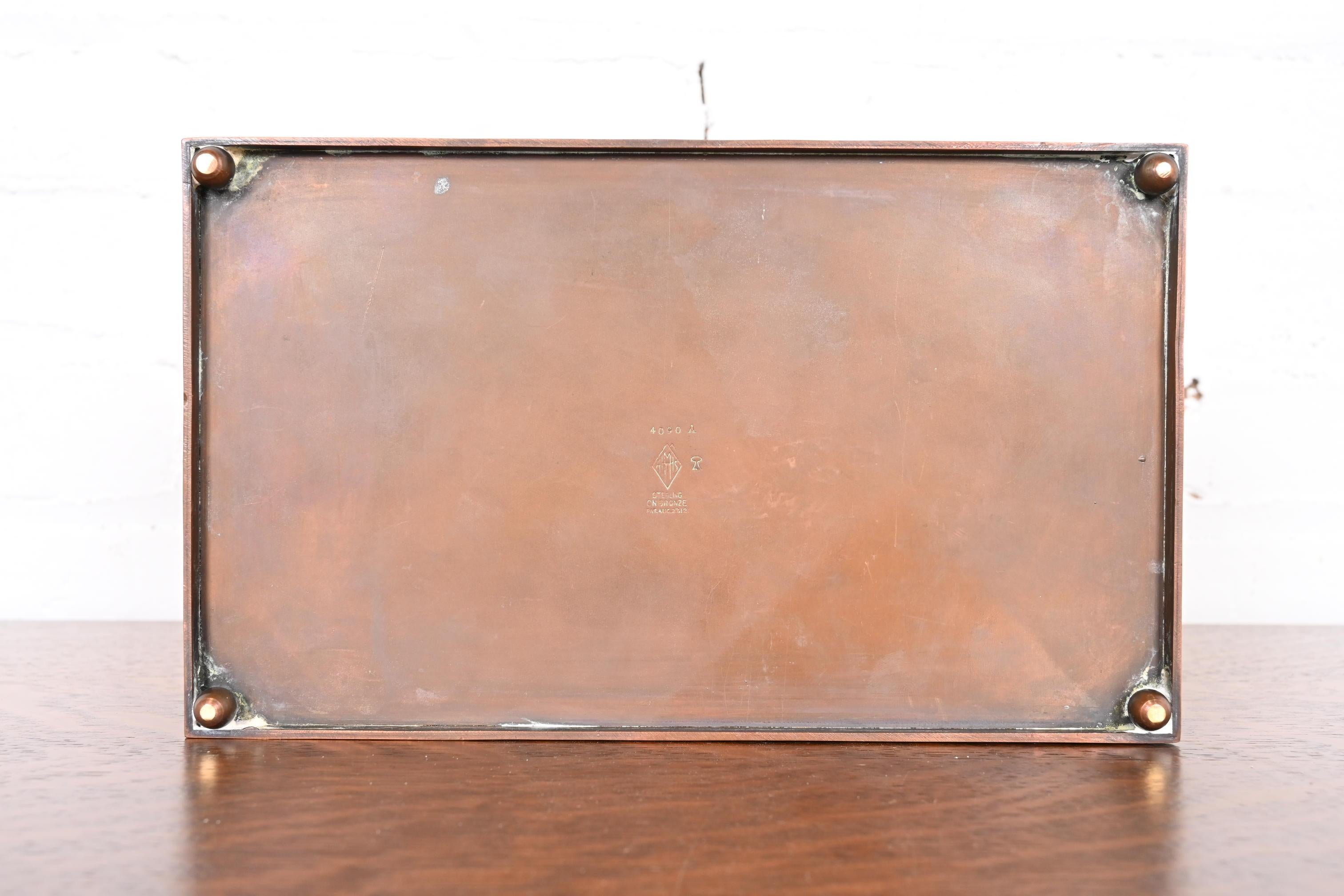 Caja para puros humidor Heintz Arts & Crafts Plata de ley sobre bronce en venta 2