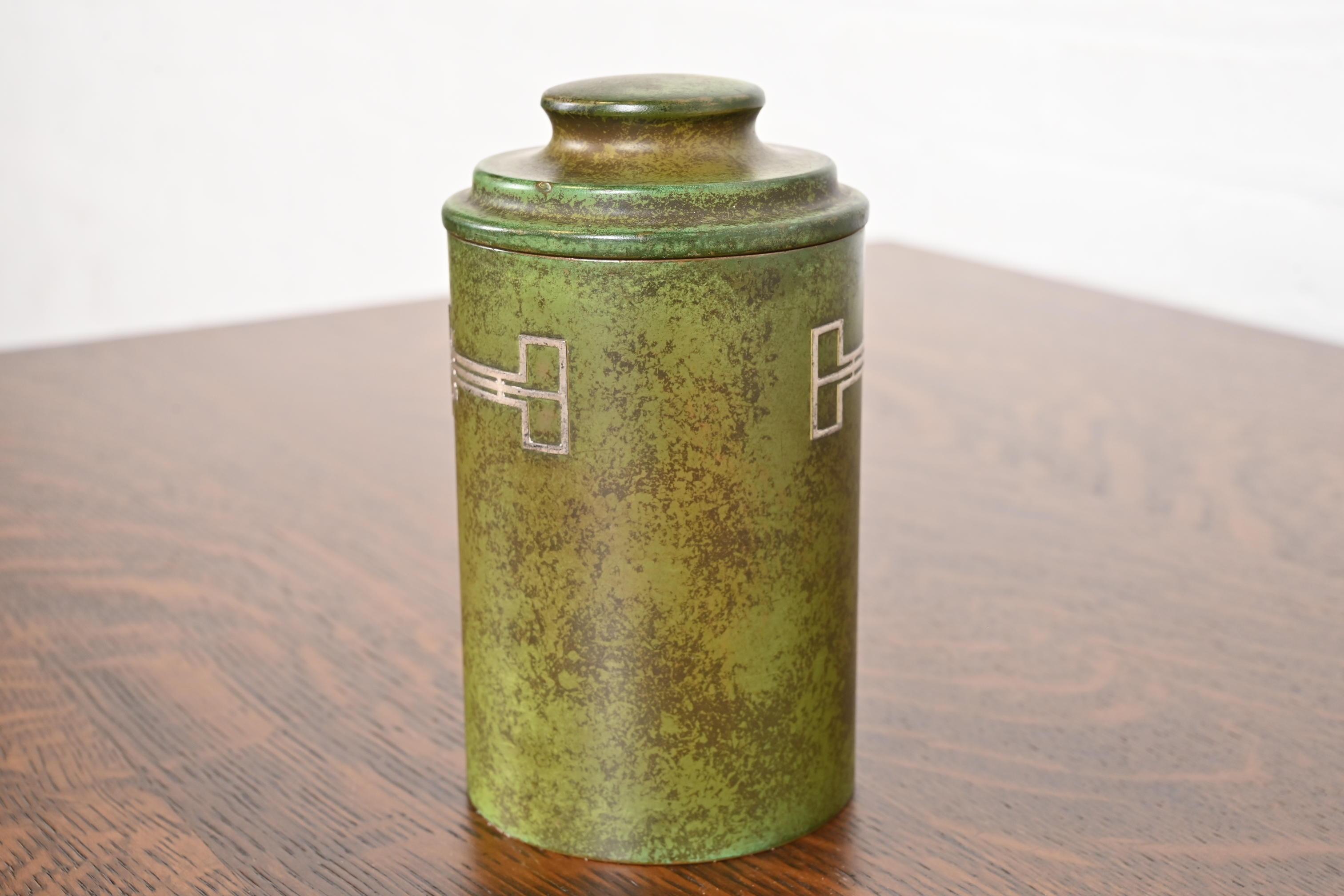 Heintz Arts & Crafts Sterling Silver on Bronze Humidor or Container With Lid (amerikanisch) im Angebot
