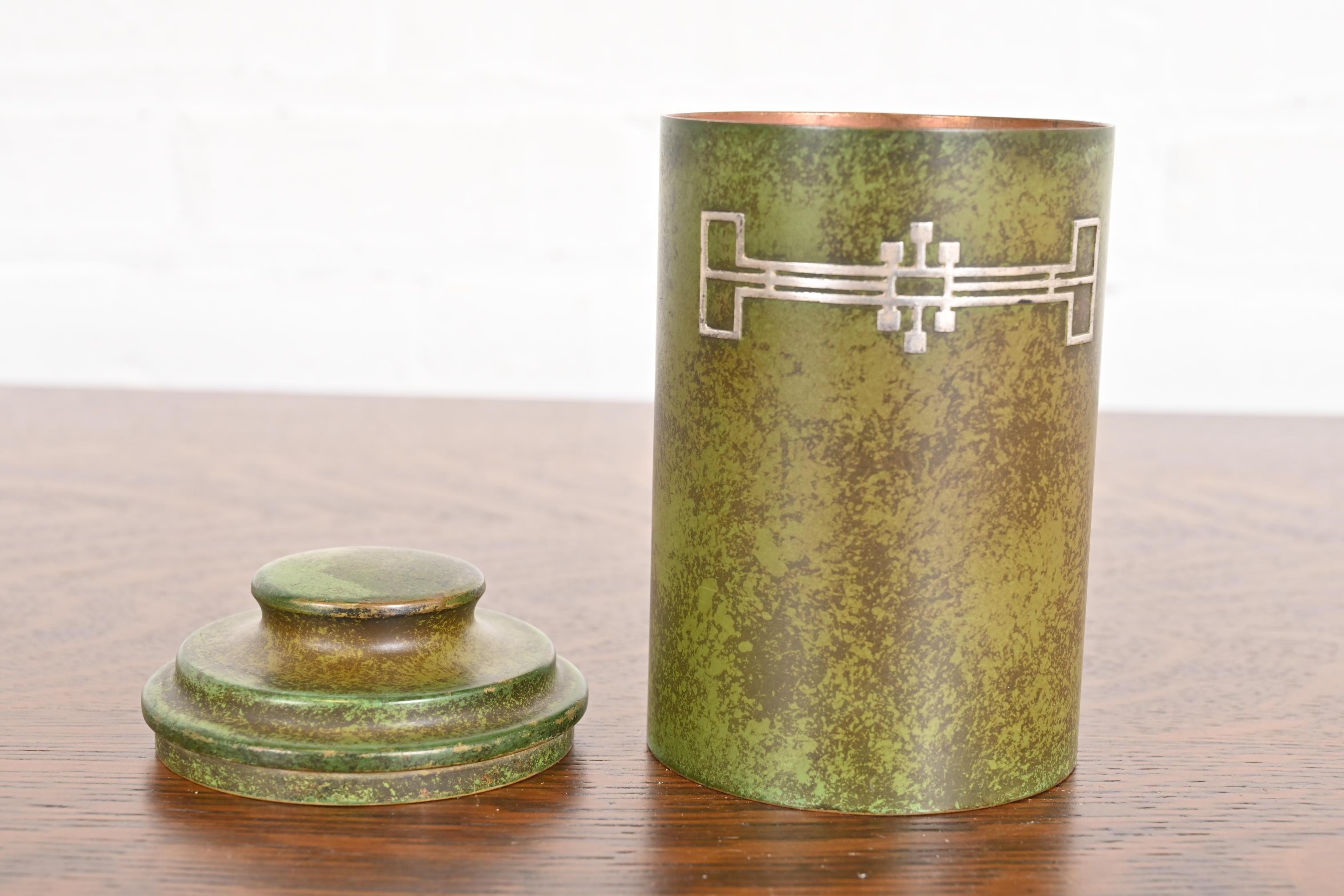 Heintz Arts & Crafts Sterling Silver on Bronze Humidor or Container With Lid (Sterlingsilber) im Angebot