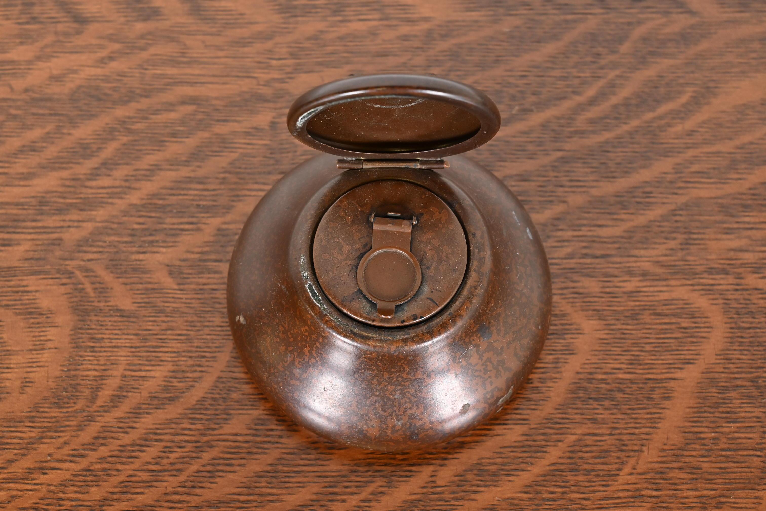 Heintz Arts & Crafts Sterling Silver on Bronze Inkwell 4