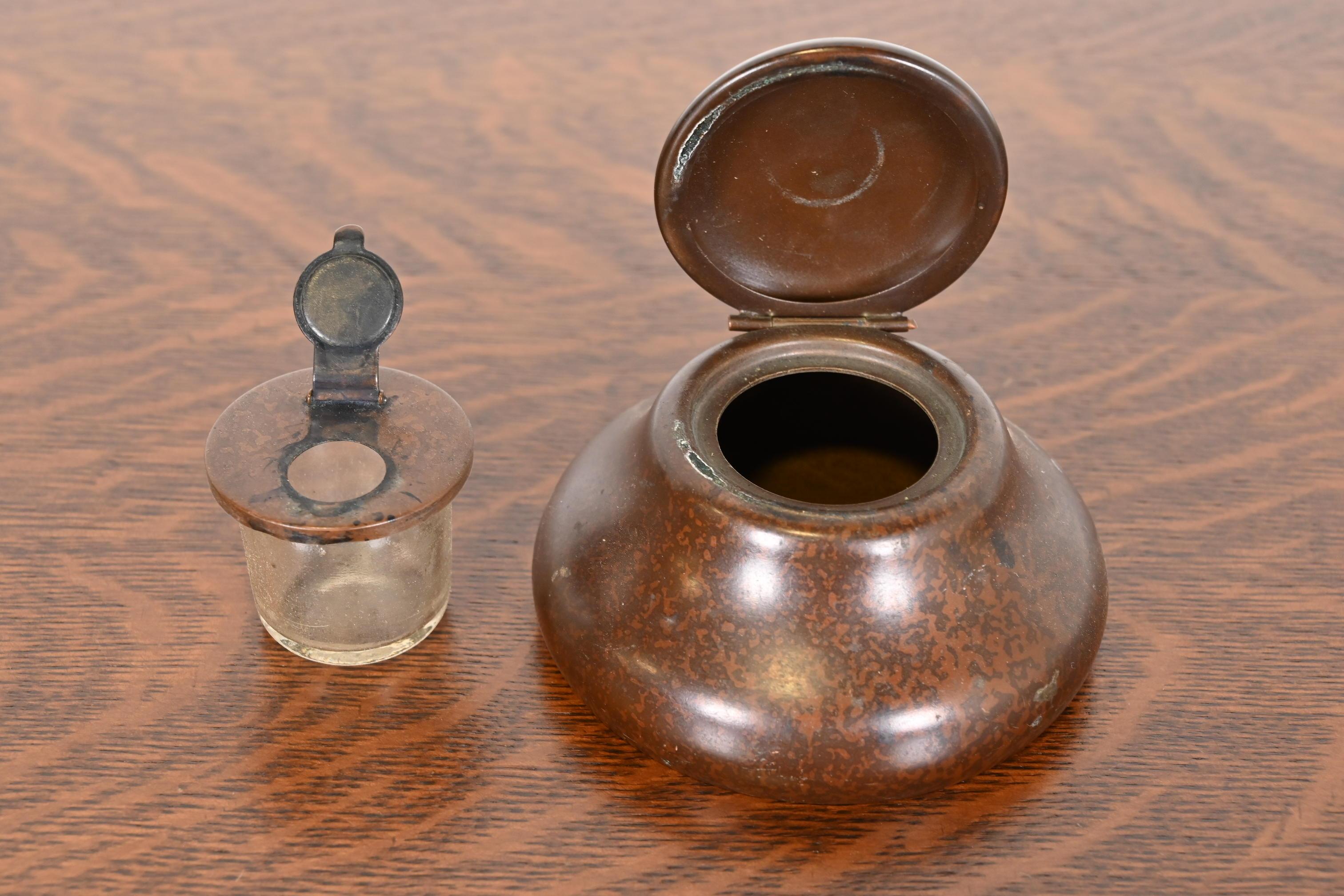 Heintz Arts & Crafts Sterling Silver on Bronze Inkwell 6