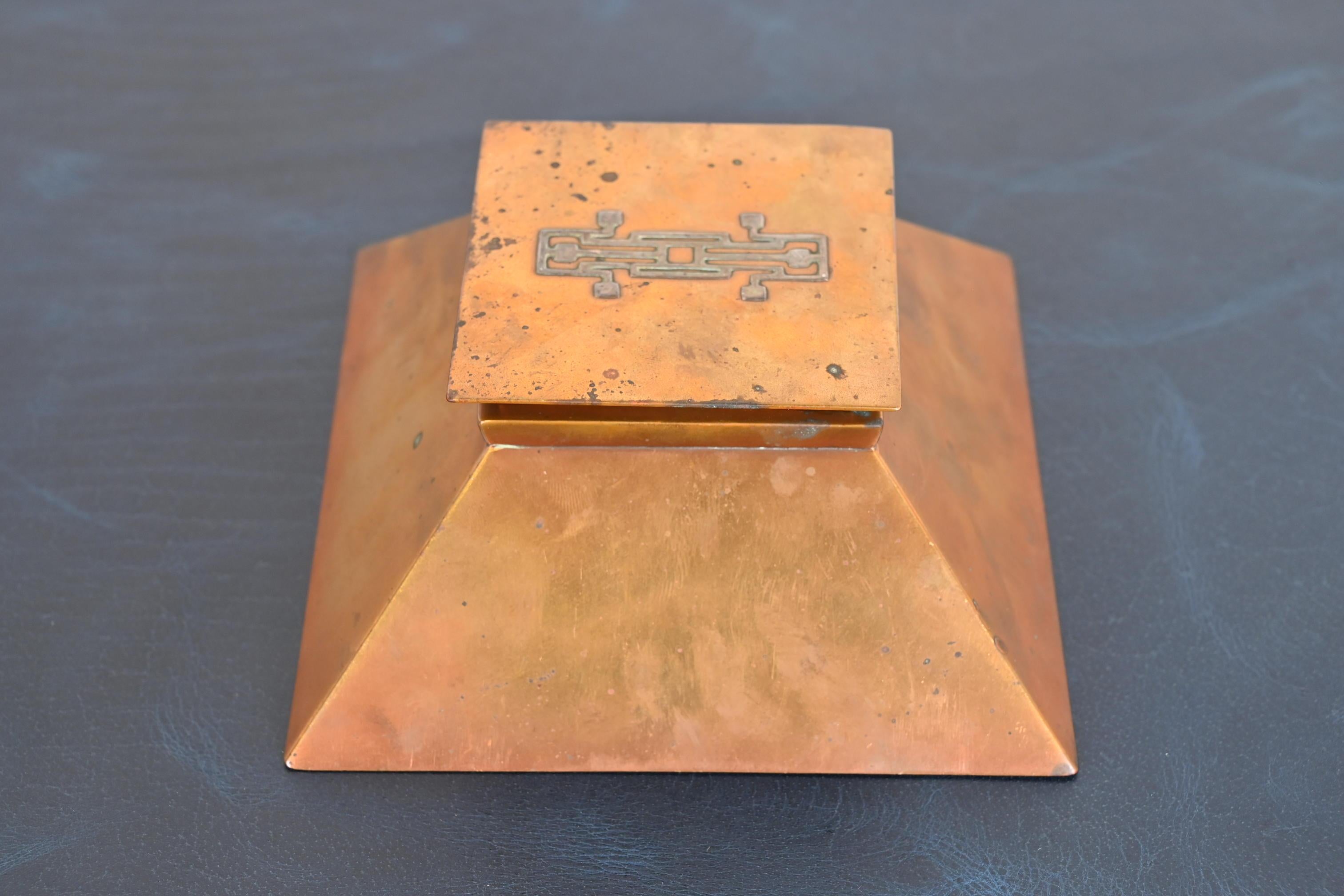 Heintz Arts & Crafts Sterling Silver on Bronze Inkwell For Sale 6