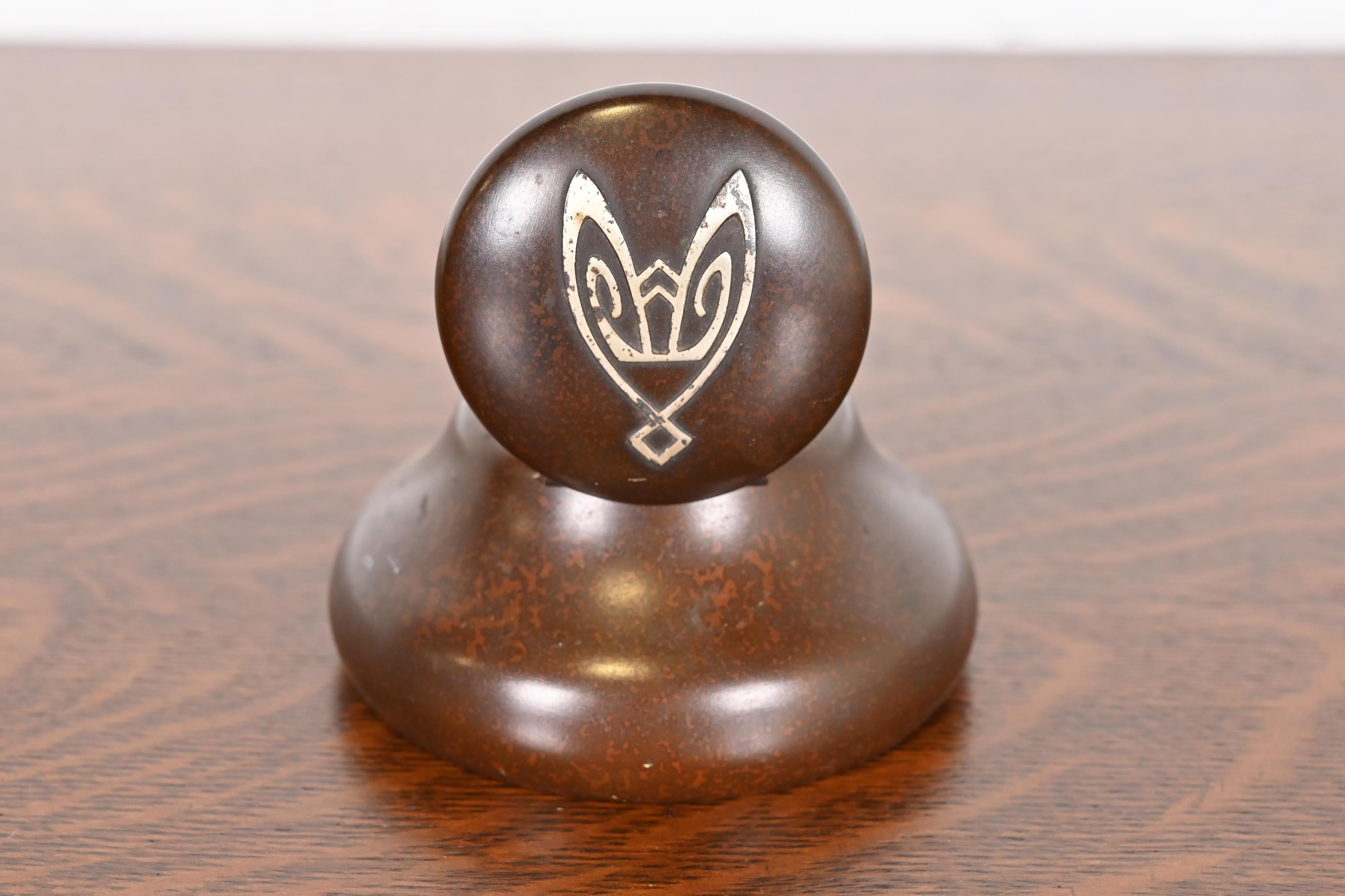 Heintz Arts & Crafts Sterling Silver on Bronze Inkwell 7