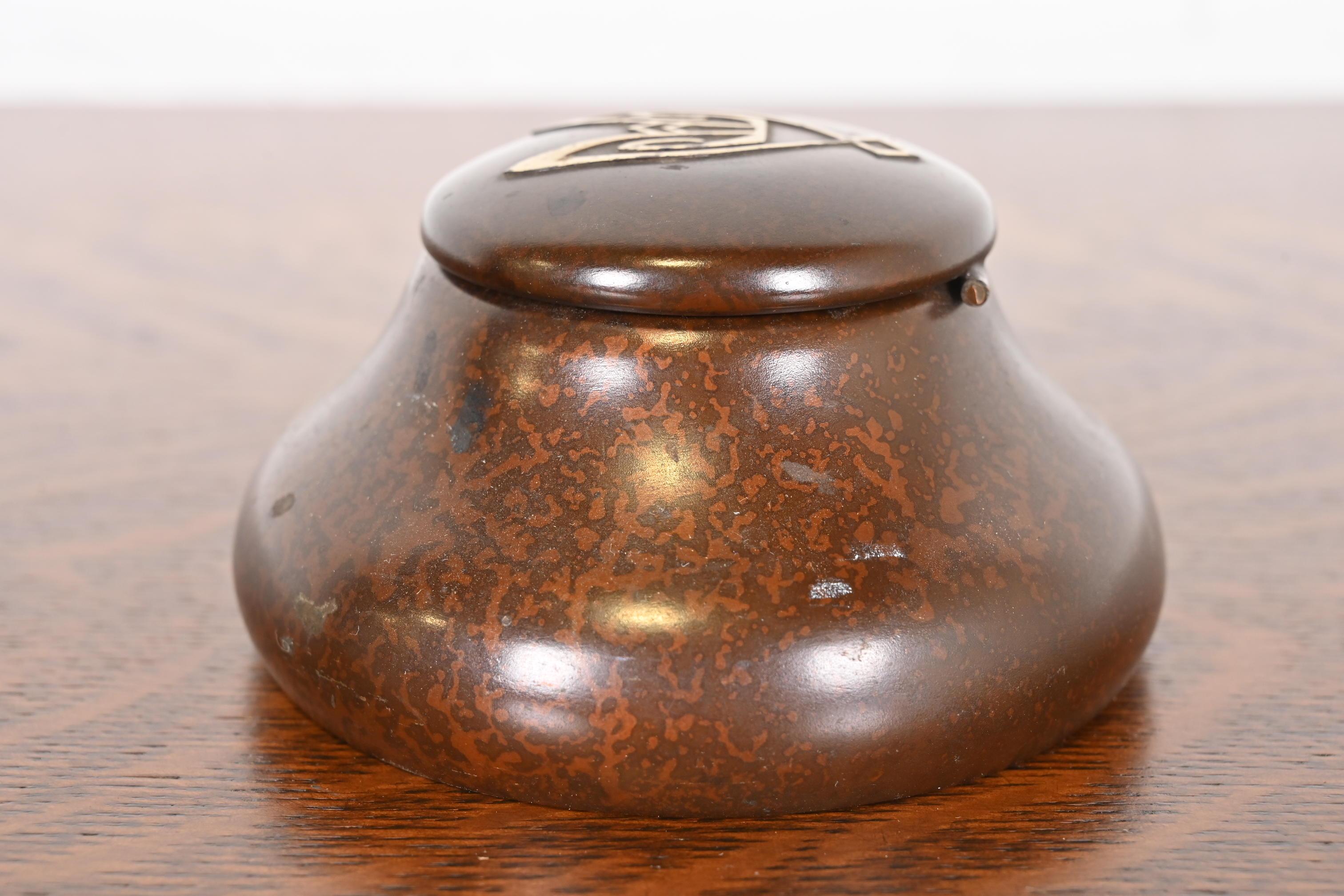 Heintz Arts & Crafts Sterling Silver on Bronze Inkwell 8