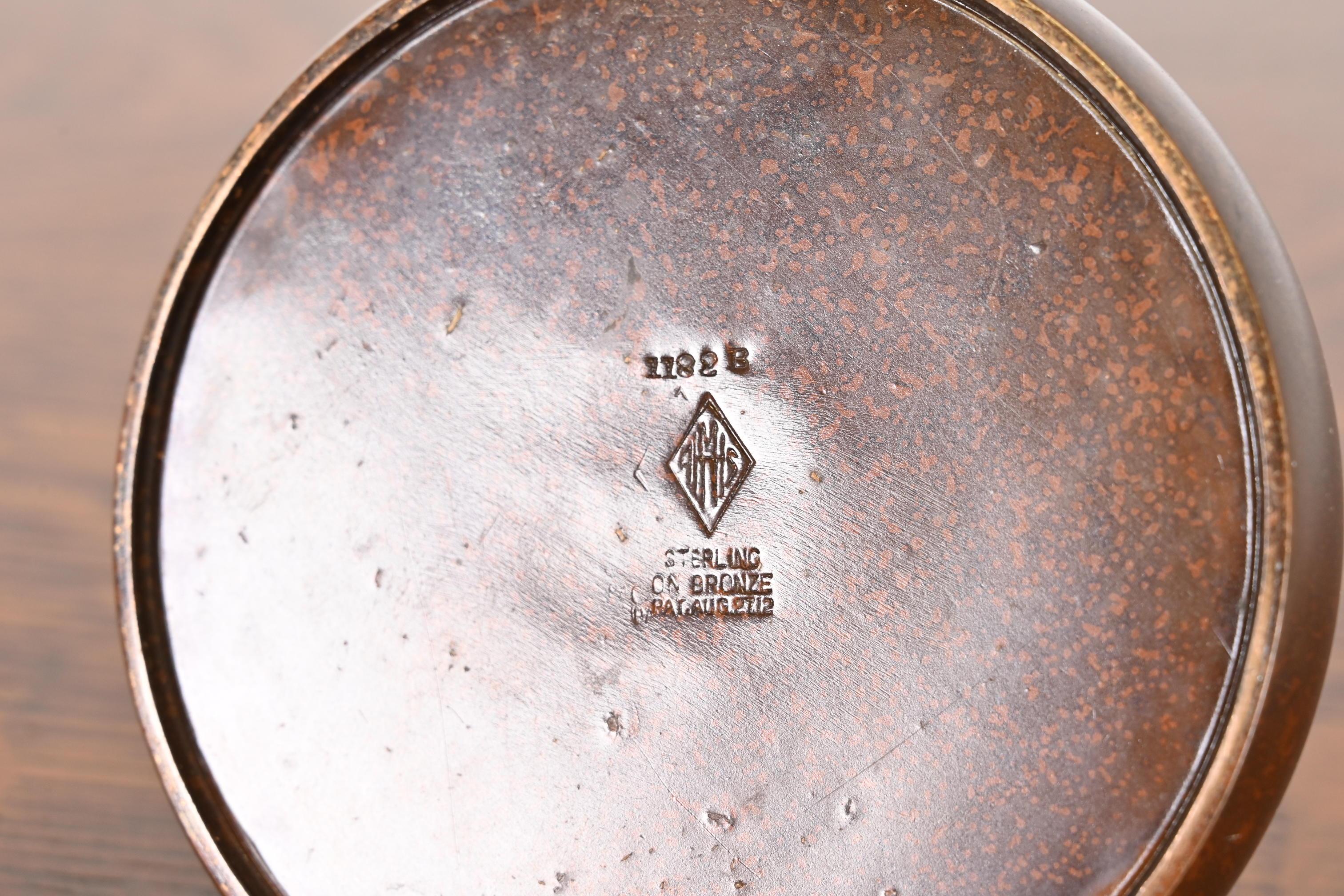 Heintz Arts & Crafts Sterling Silver on Bronze Inkwell 10