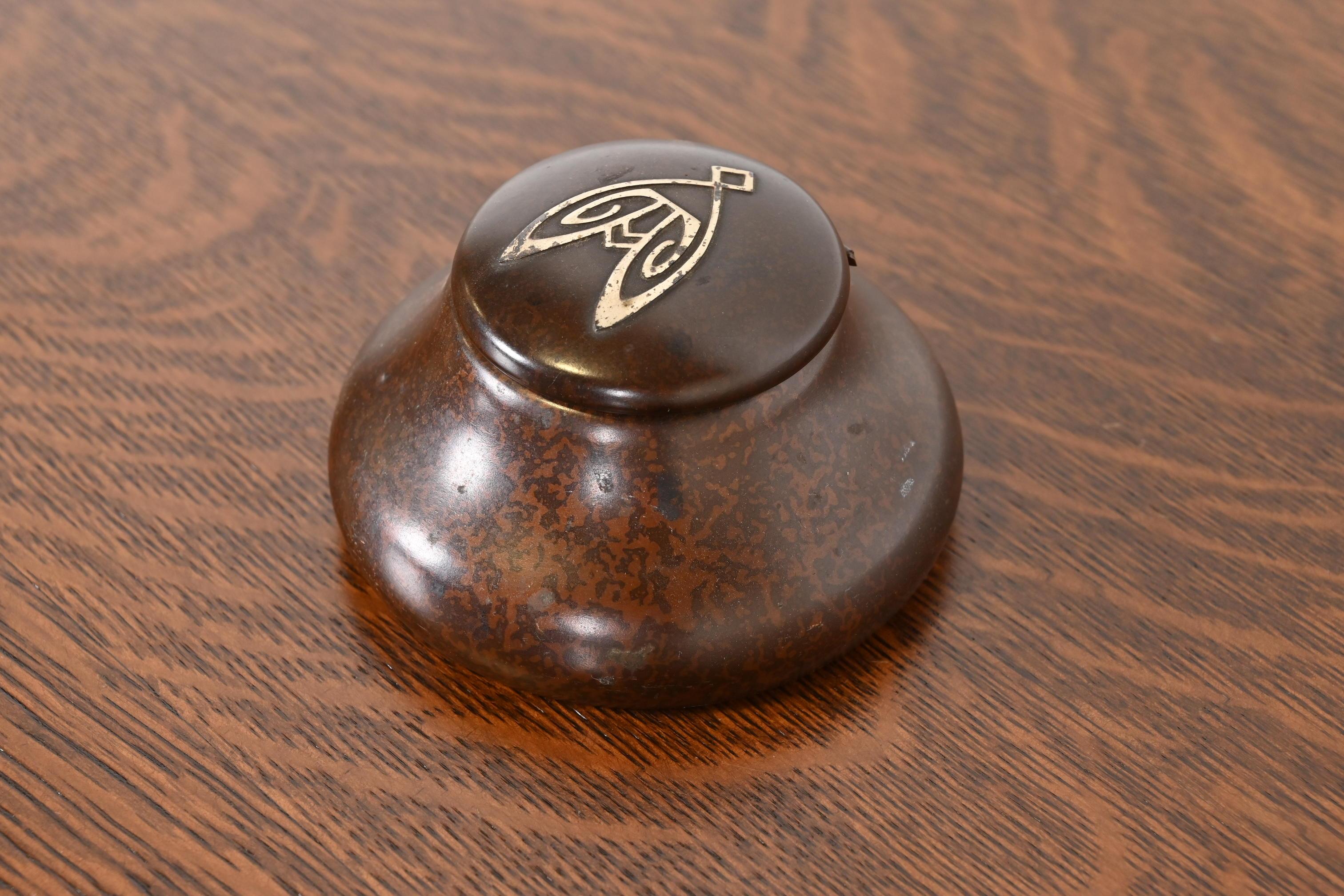 Arts and Crafts Heintz Arts & Crafts Sterling Silver on Bronze Inkwell