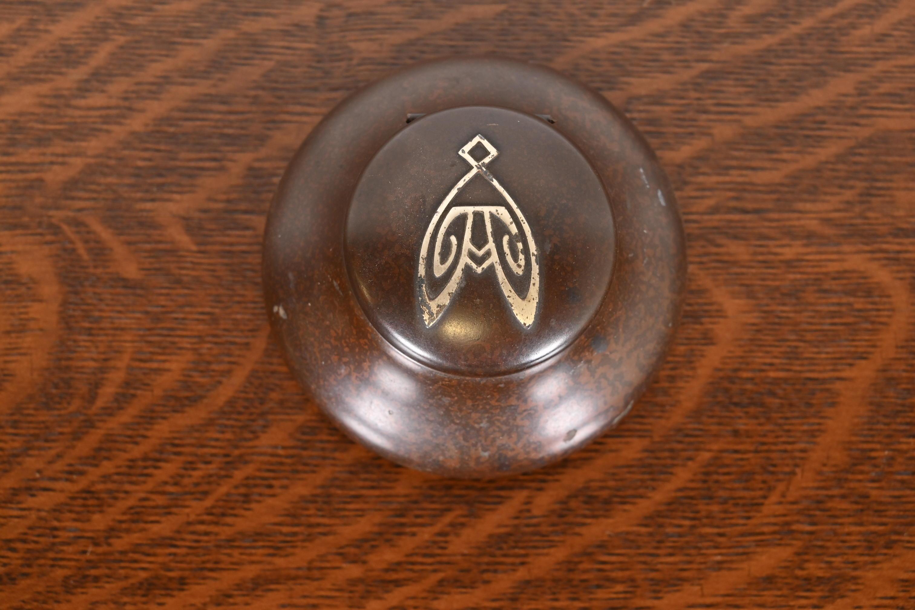 Heintz Arts & Crafts Sterling Silver on Bronze Inkwell 1