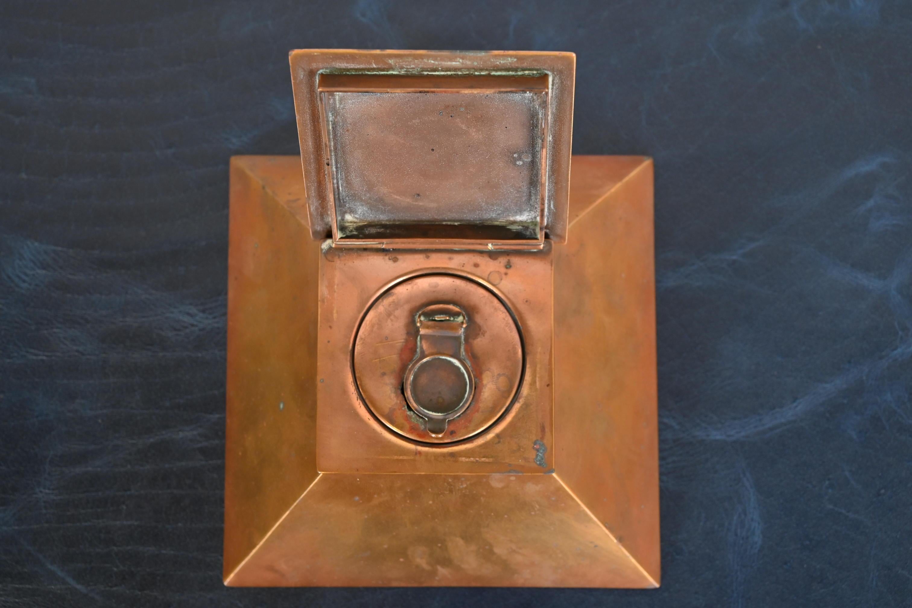 Heintz Arts & Crafts Sterling Silver on Bronze Inkwell For Sale 1