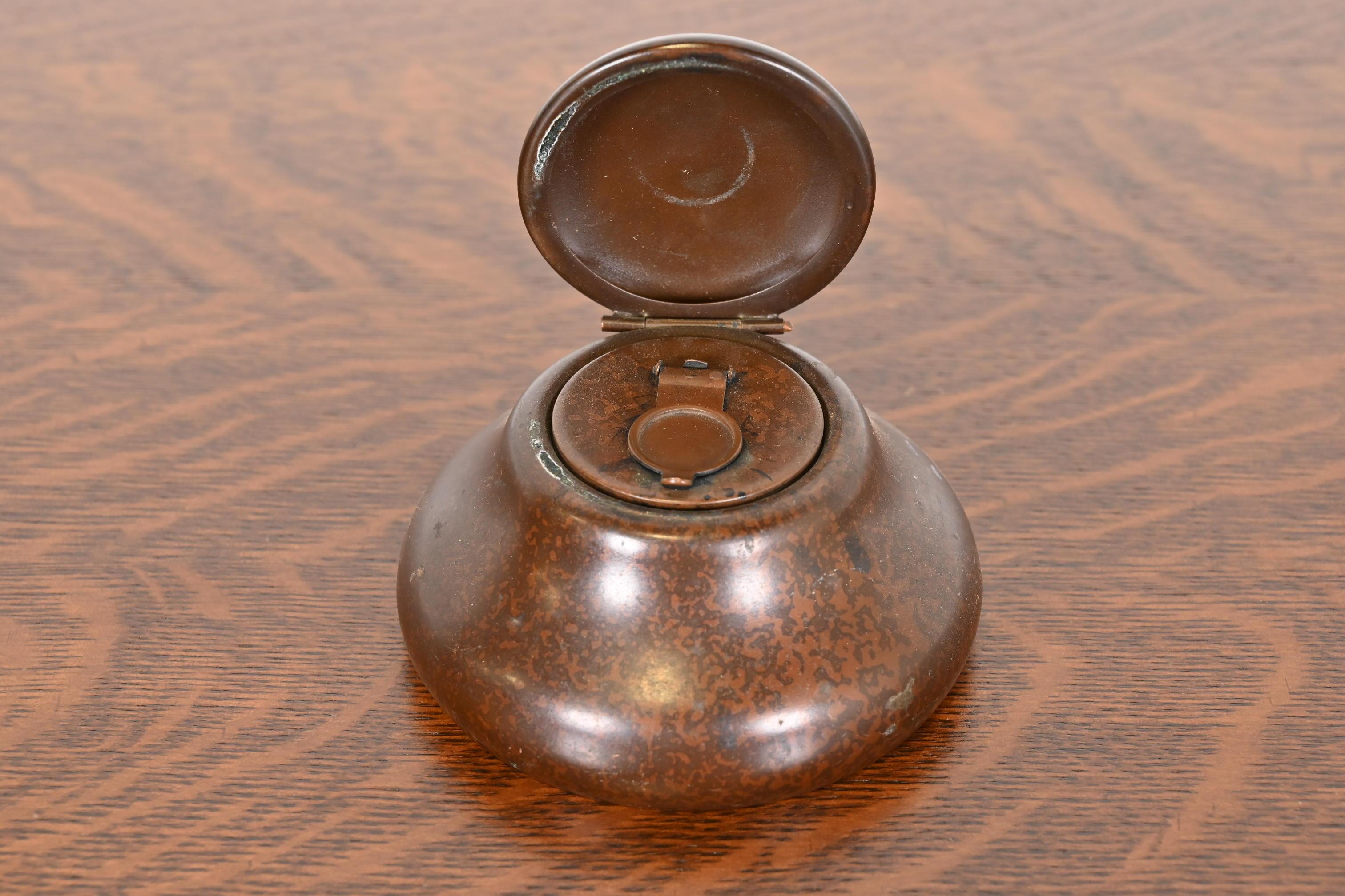 Heintz Arts & Crafts Sterling Silver on Bronze Inkwell 2