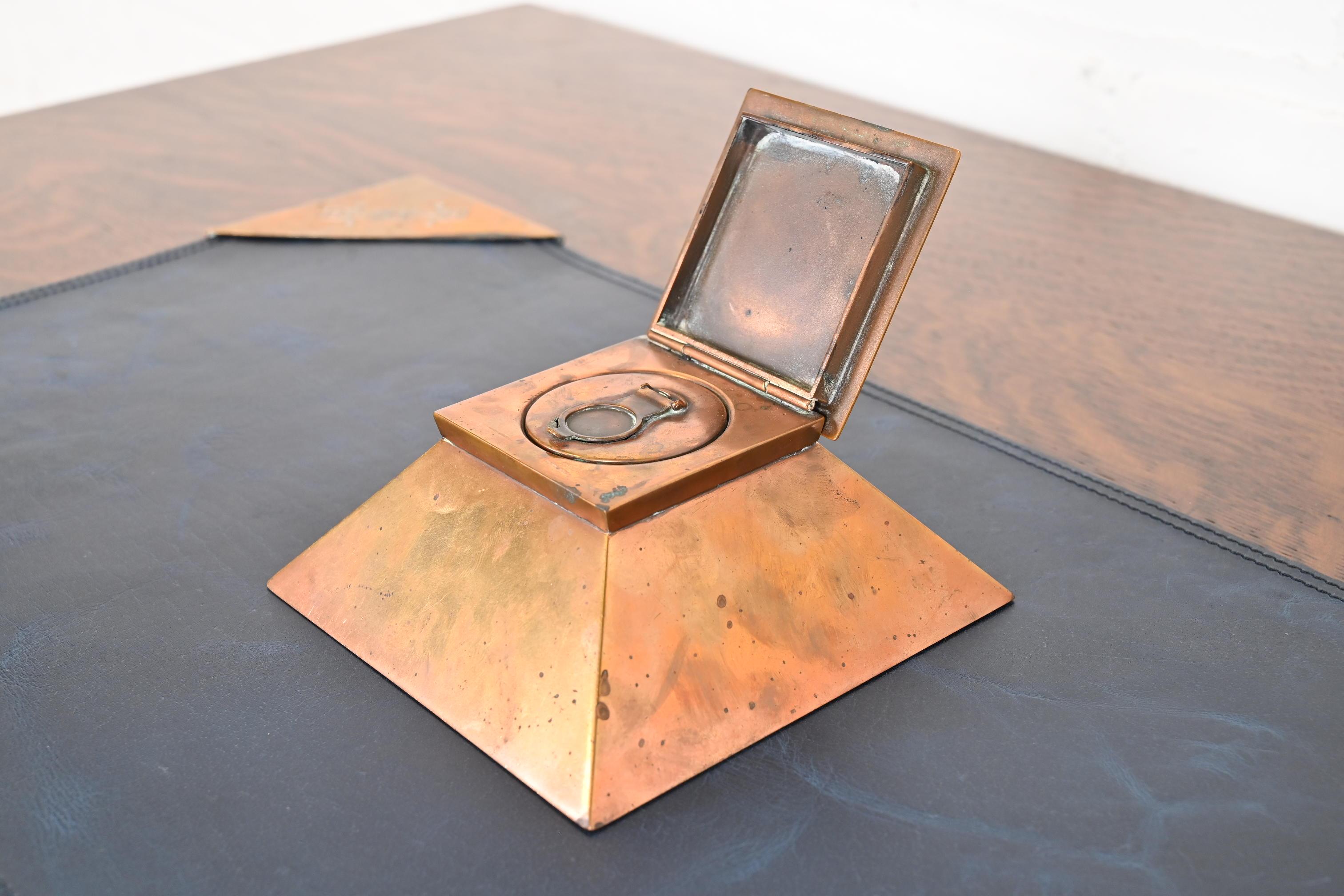Heintz Arts & Crafts Sterling Silver on Bronze Inkwell For Sale 2