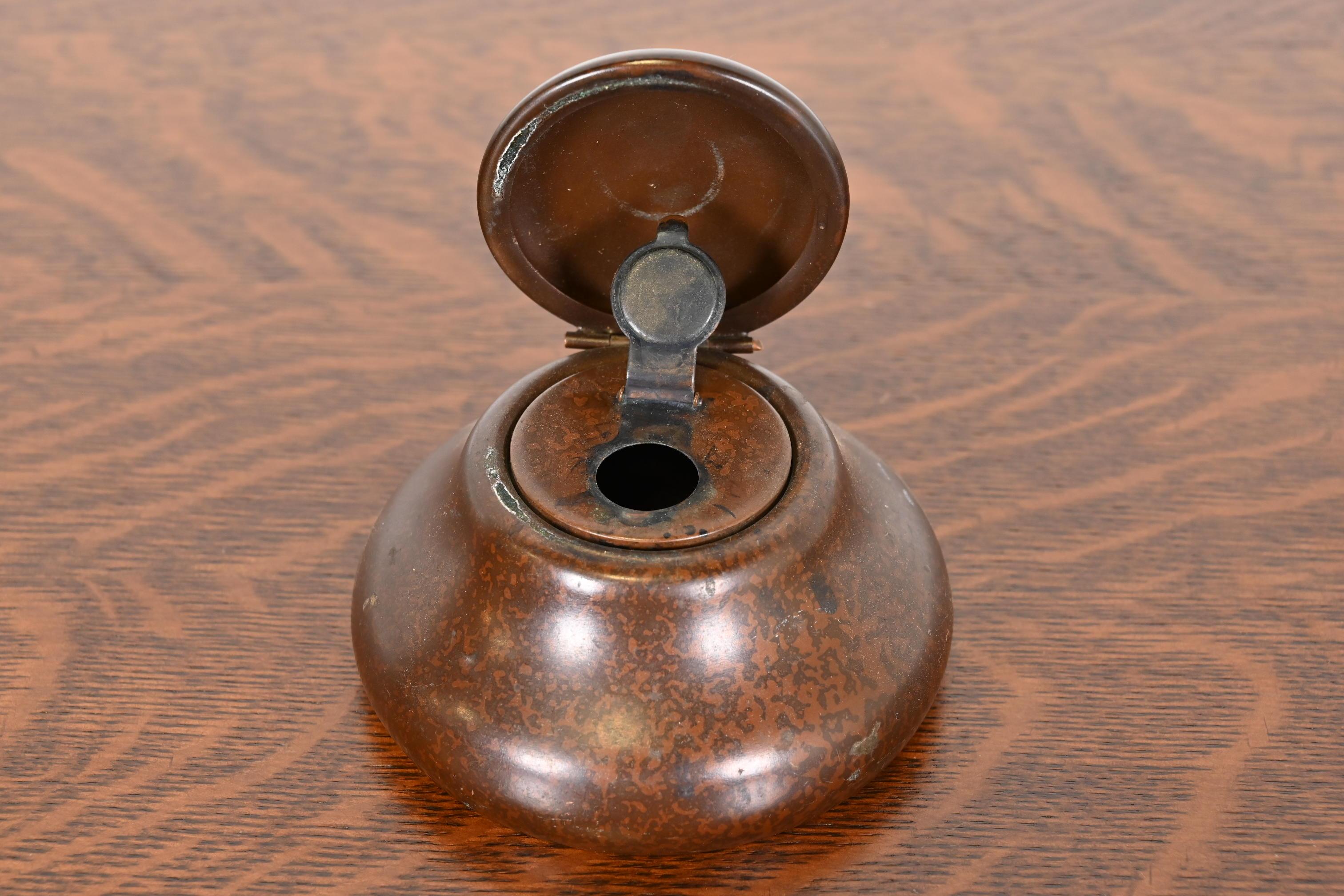 Heintz Arts & Crafts Sterling Silver on Bronze Inkwell 3