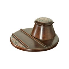 Heintz Arts & Crafts Sterling Silver on Bronze Inkwell With Pen Tray