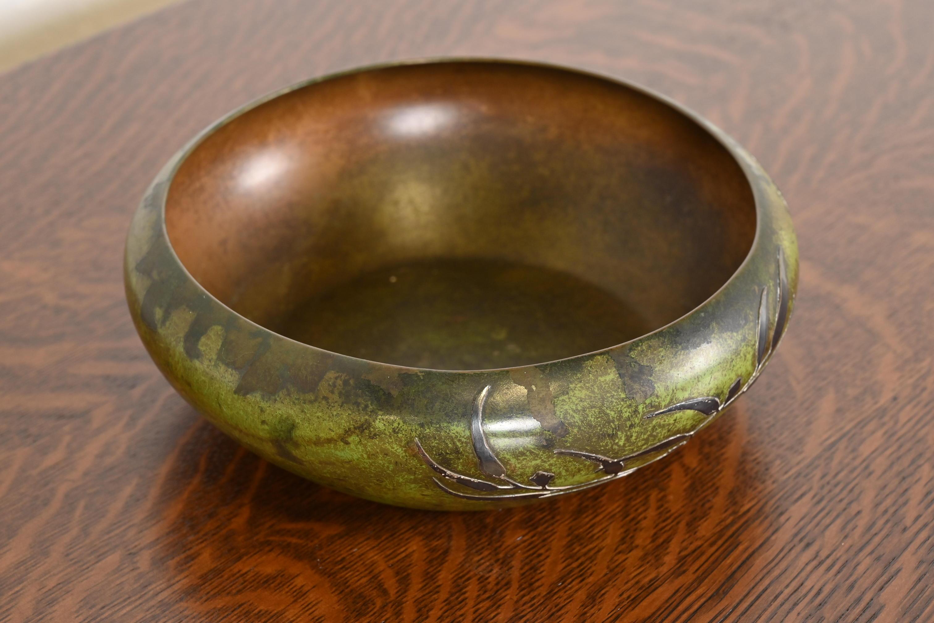 Heintz Arts & Crafts Sterling Silver on Bronze Large Bowl In Good Condition In South Bend, IN