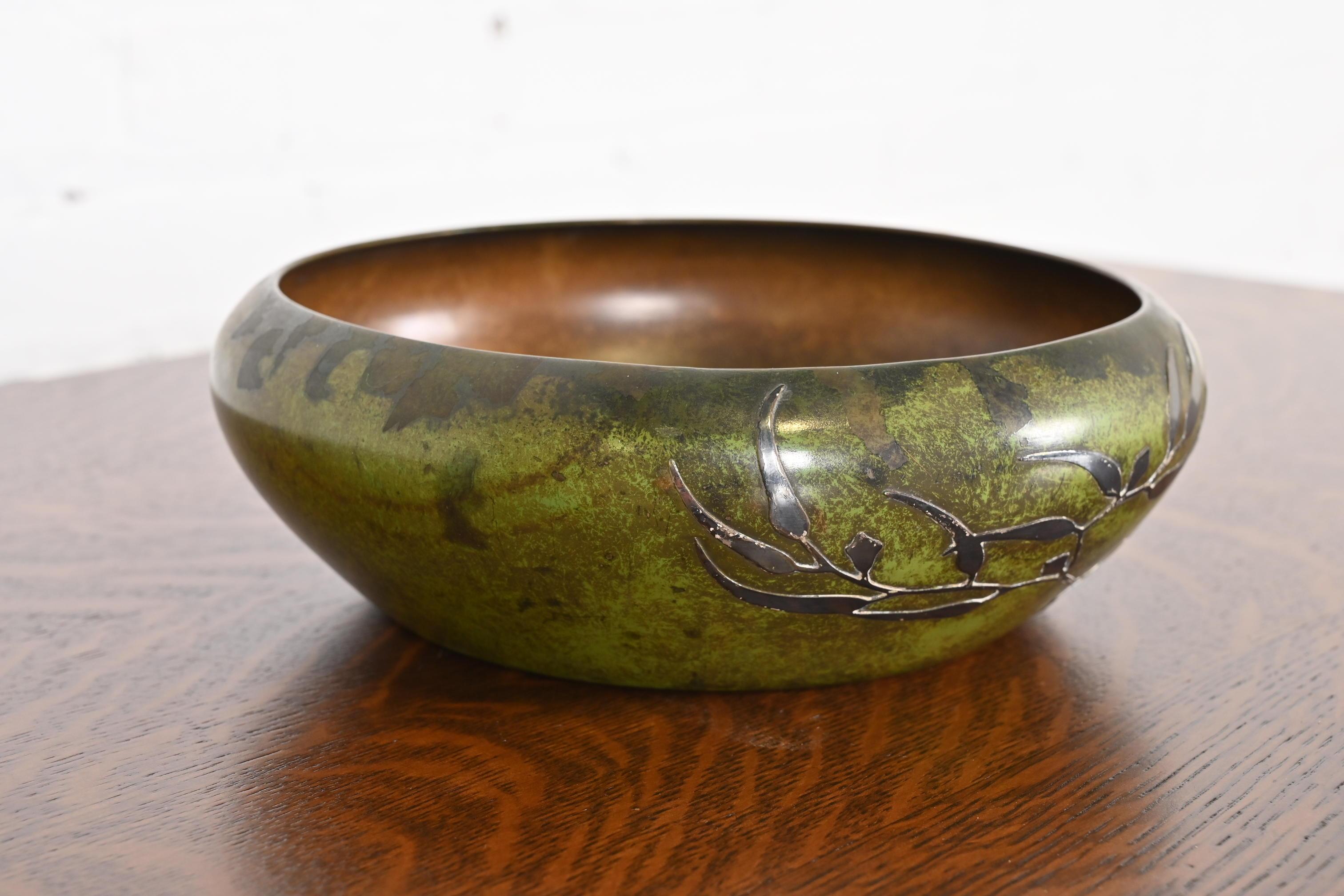 20th Century Heintz Arts & Crafts Sterling Silver on Bronze Large Bowl