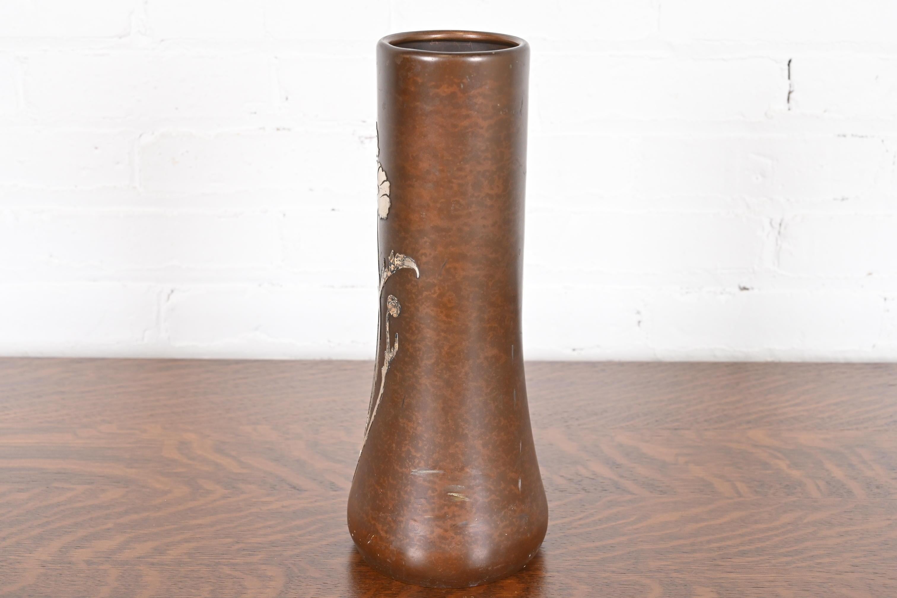 Argento 925 Vaso grande in argento e bronzo di Heintz Arts & Crafts in vendita