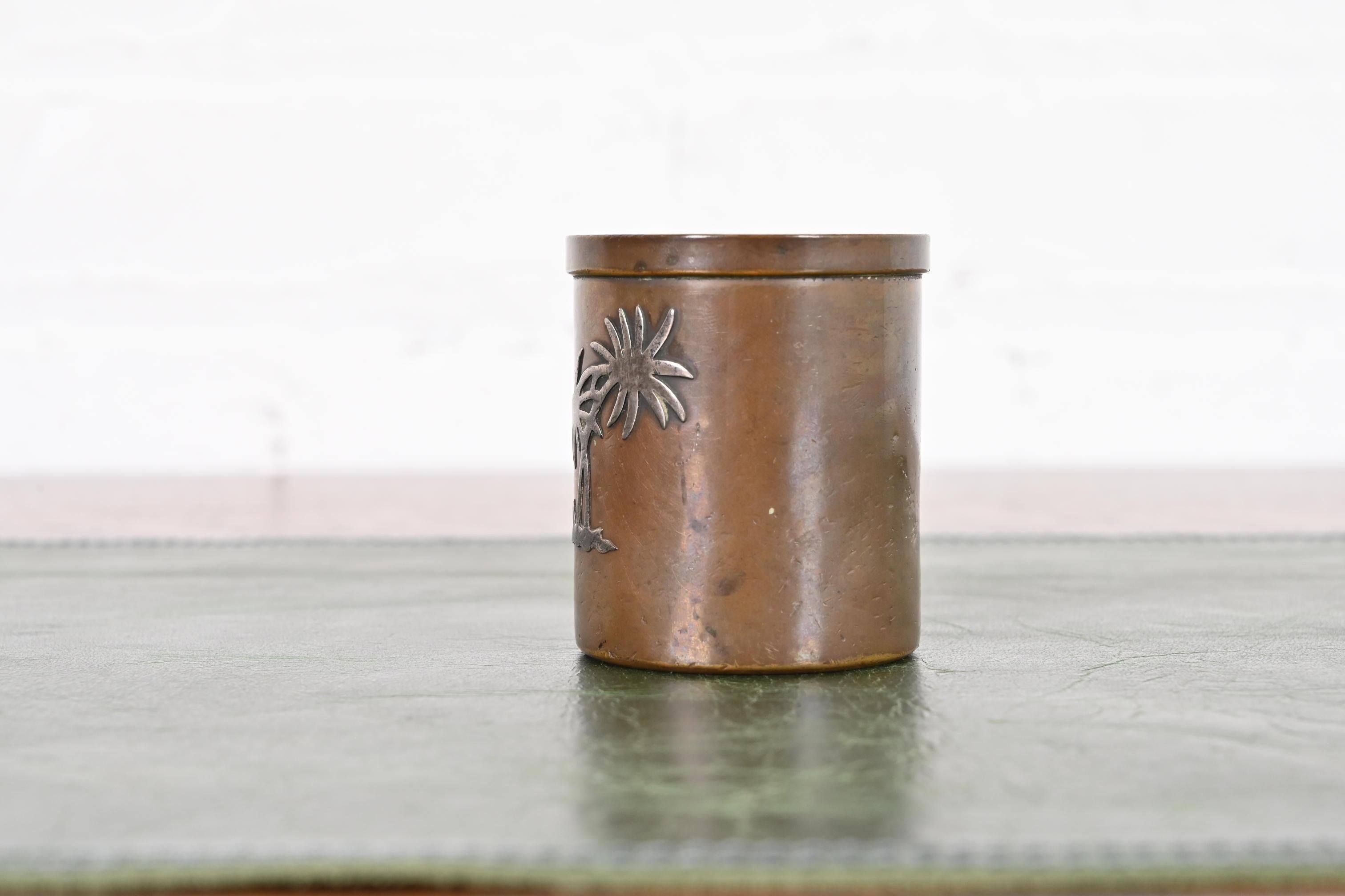 Arts and Crafts Heintz Arts & Crafts Sterling Silver on Bronze Match Cup or Toothpick Holder
