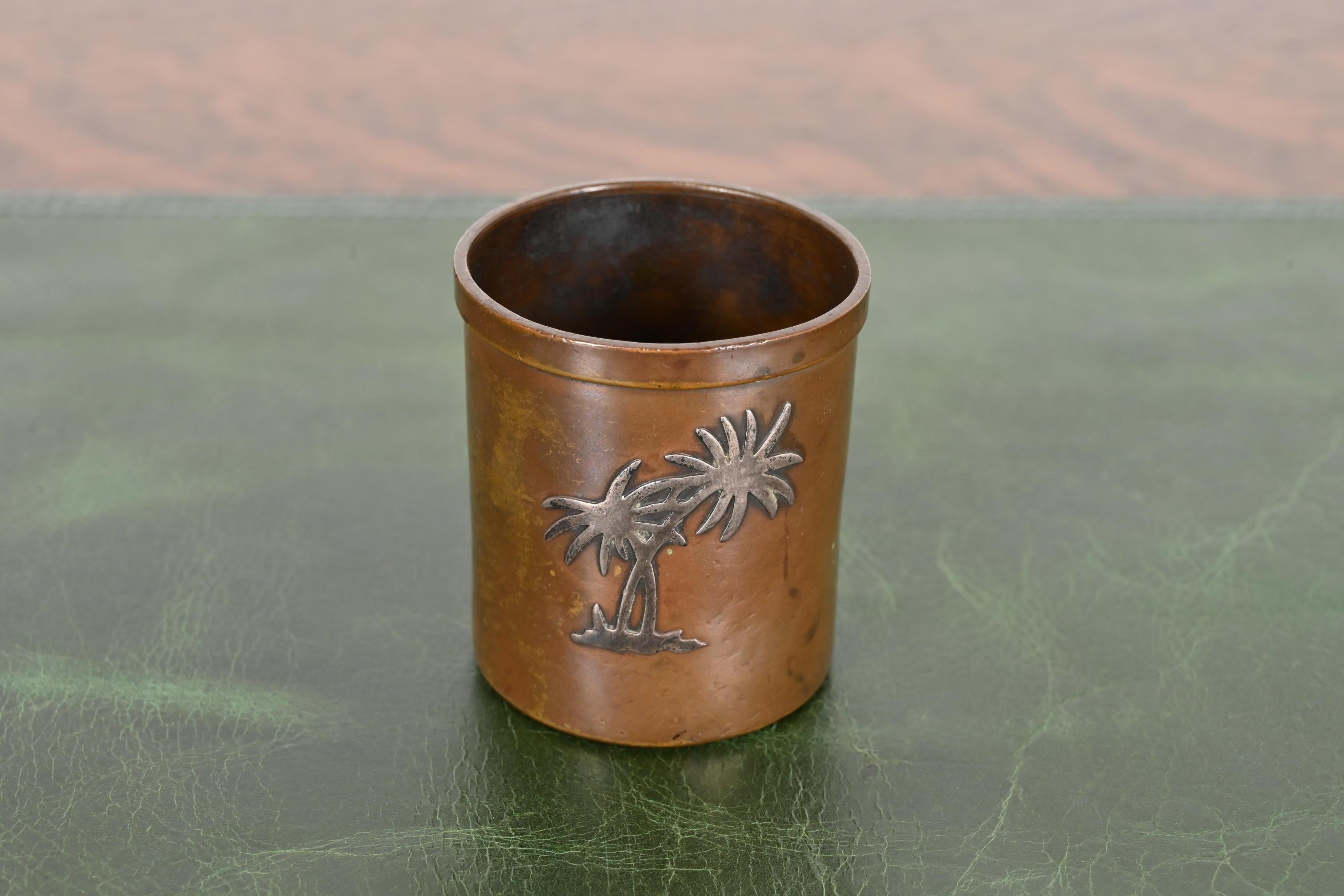 American Heintz Arts & Crafts Sterling Silver on Bronze Match Cup or Toothpick Holder