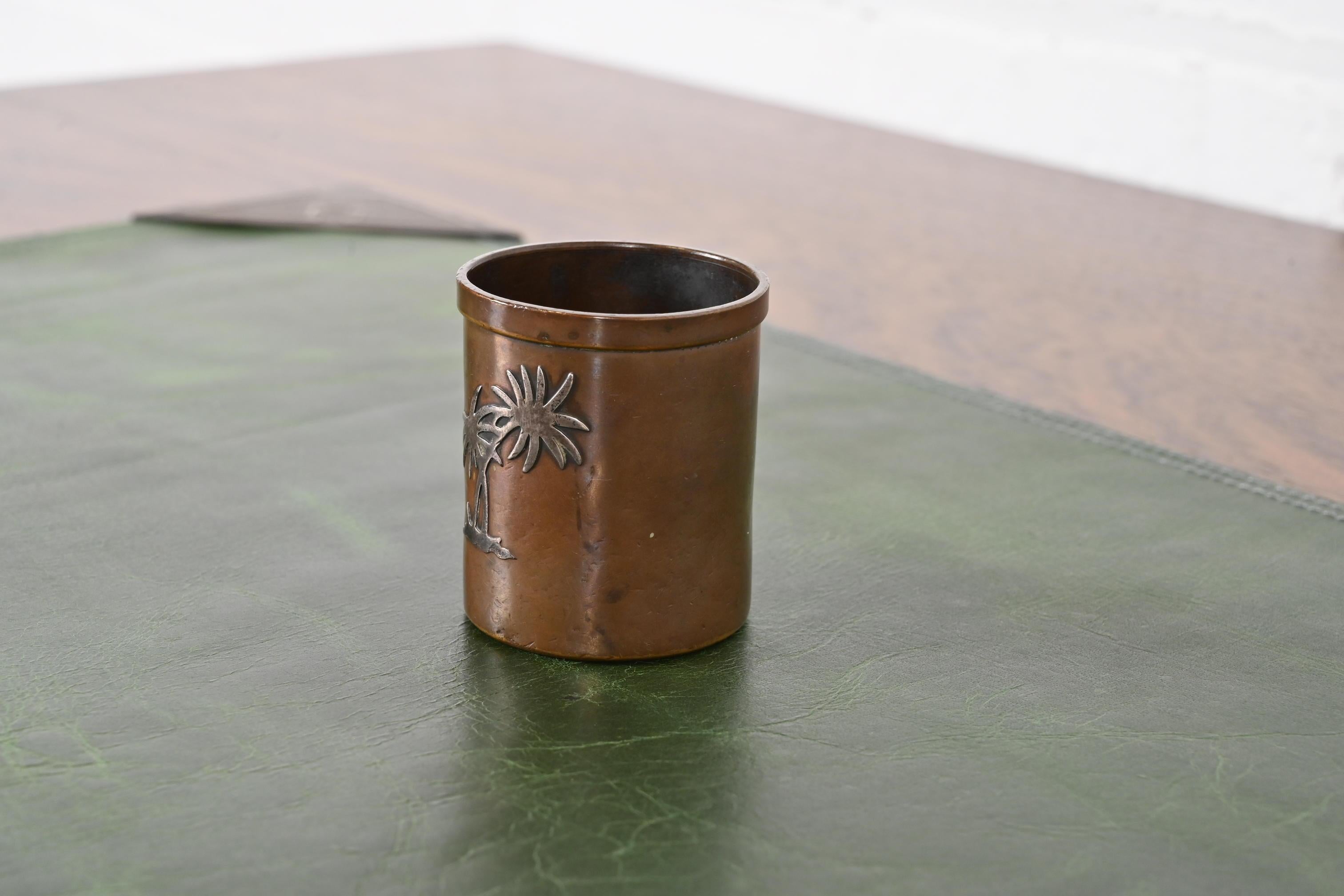 Heintz Arts & Crafts Sterling Silver on Bronze Match Cup or Toothpick Holder In Good Condition In South Bend, IN