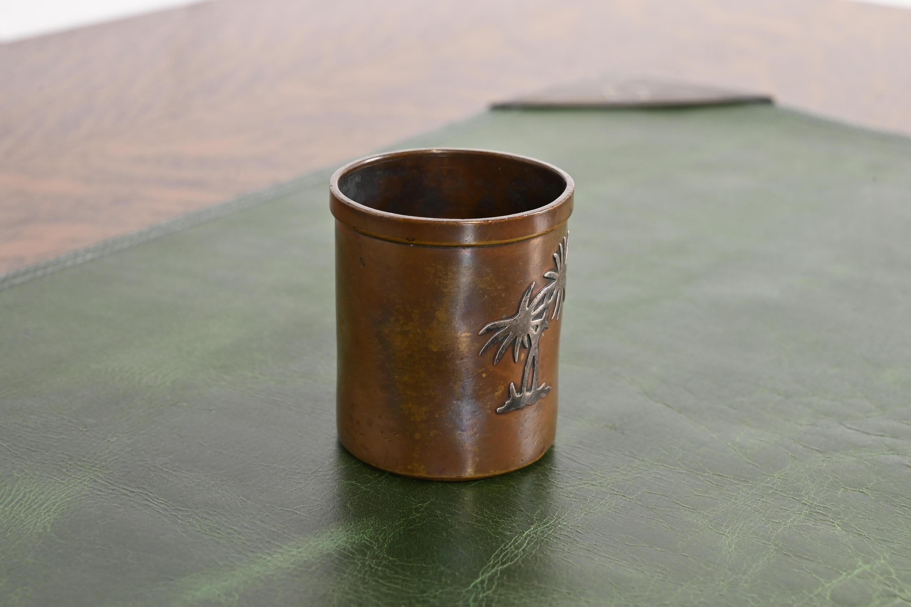 20th Century Heintz Arts & Crafts Sterling Silver on Bronze Match Cup or Toothpick Holder