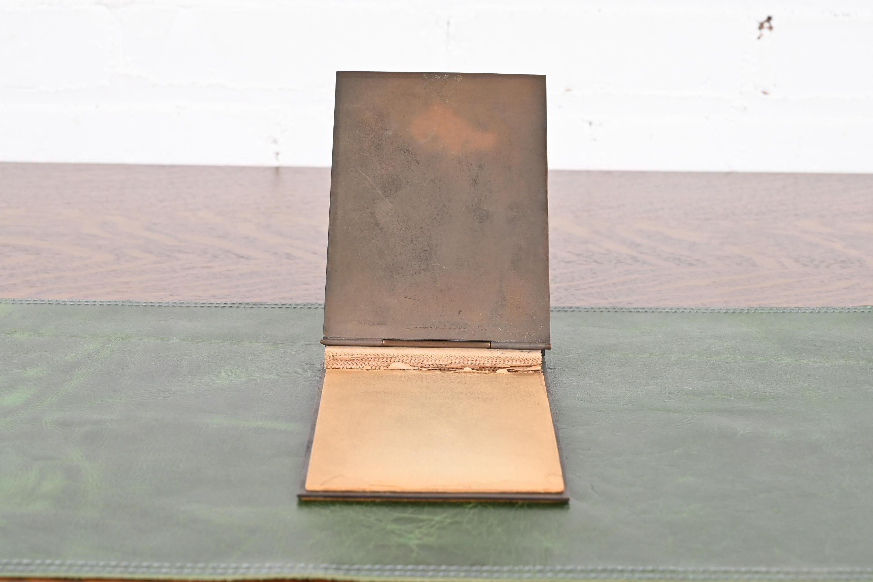 Heintz Arts & Crafts Sterling Silver on Bronze Notepad Holder With Pen Rest In Good Condition For Sale In South Bend, IN
