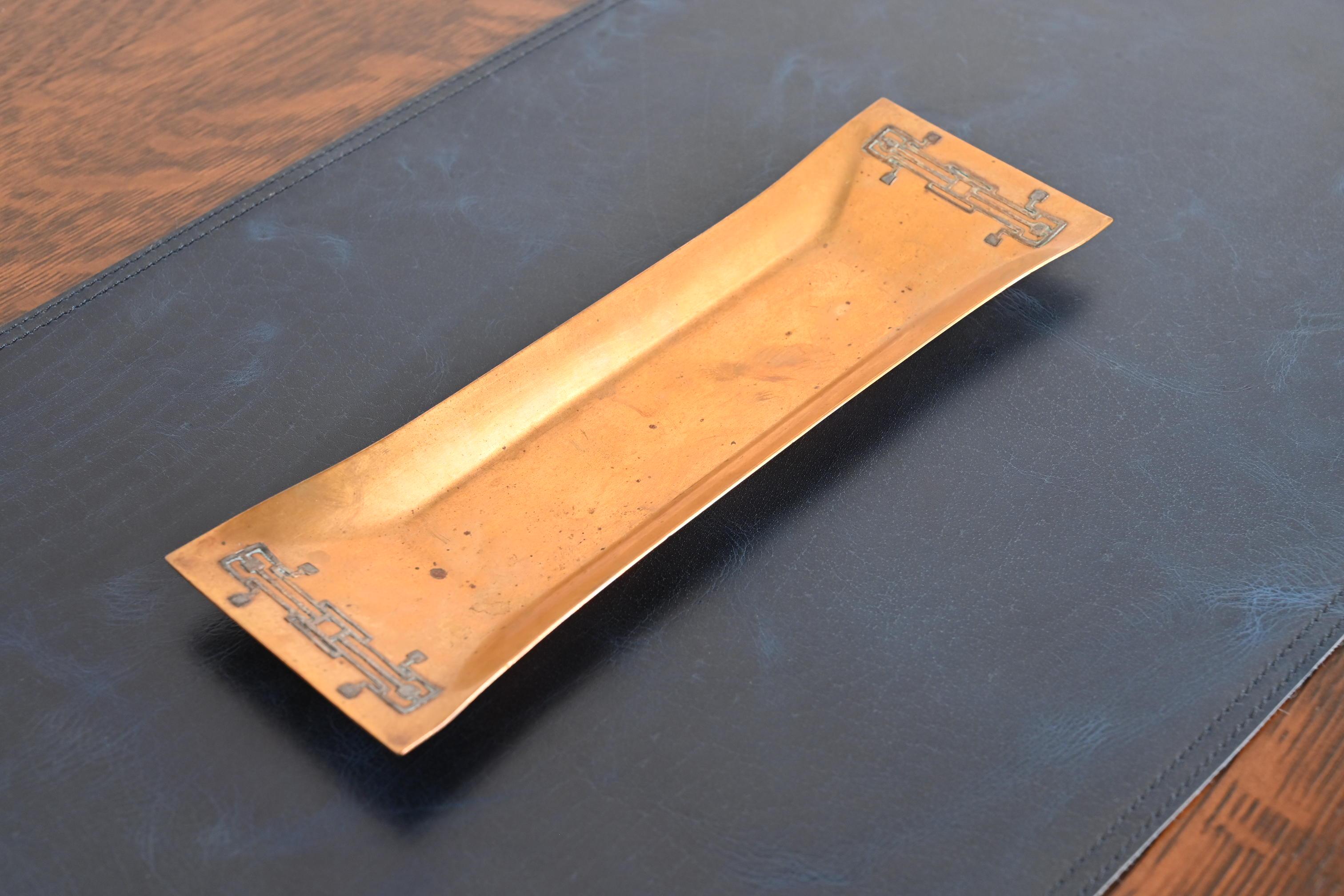 Arts and Crafts Heintz Arts & Crafts Sterling Silver on Bronze Pen Tray