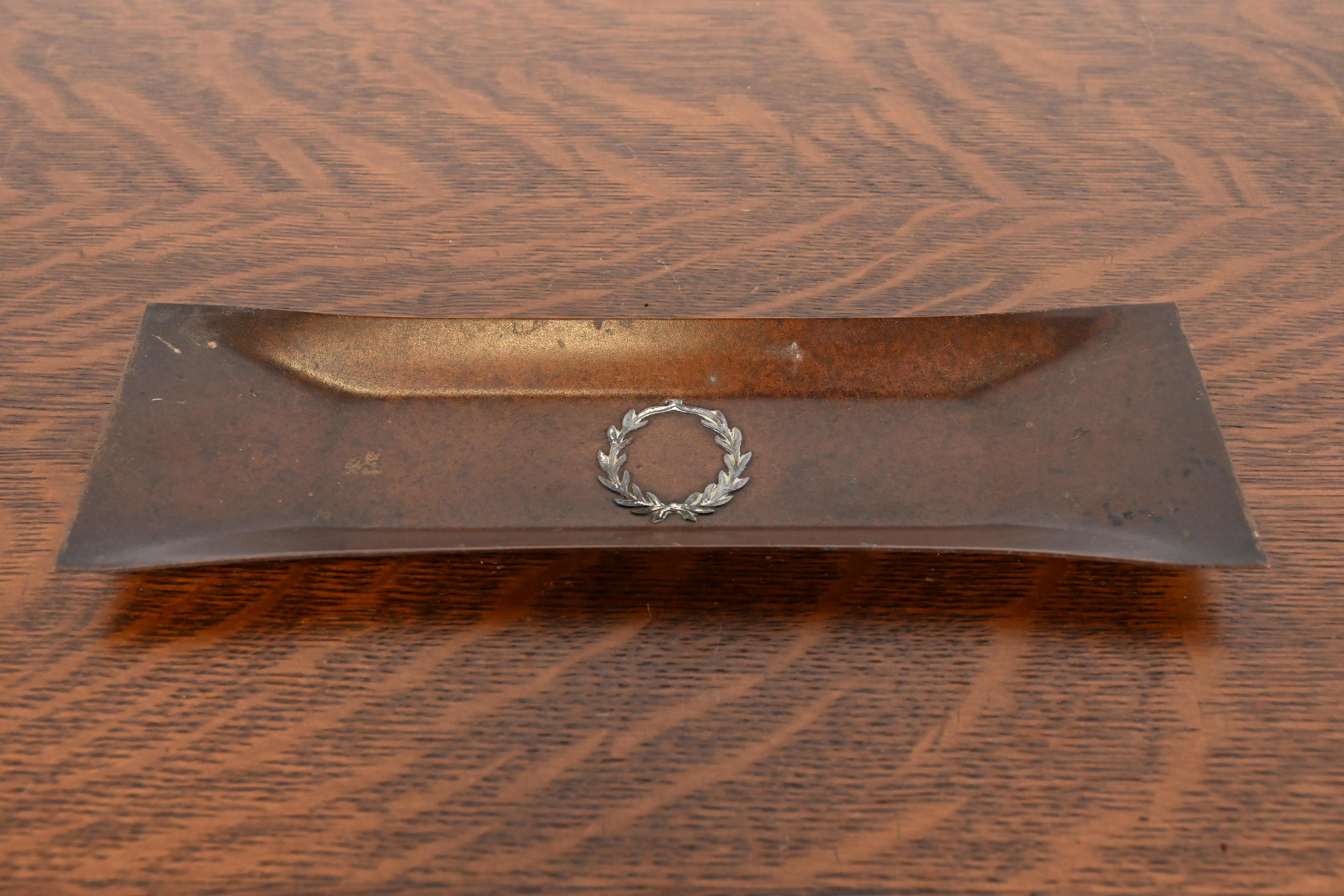 Arts and Crafts Heintz Arts & Crafts Sterling Silver on Bronze Pen Tray For Sale