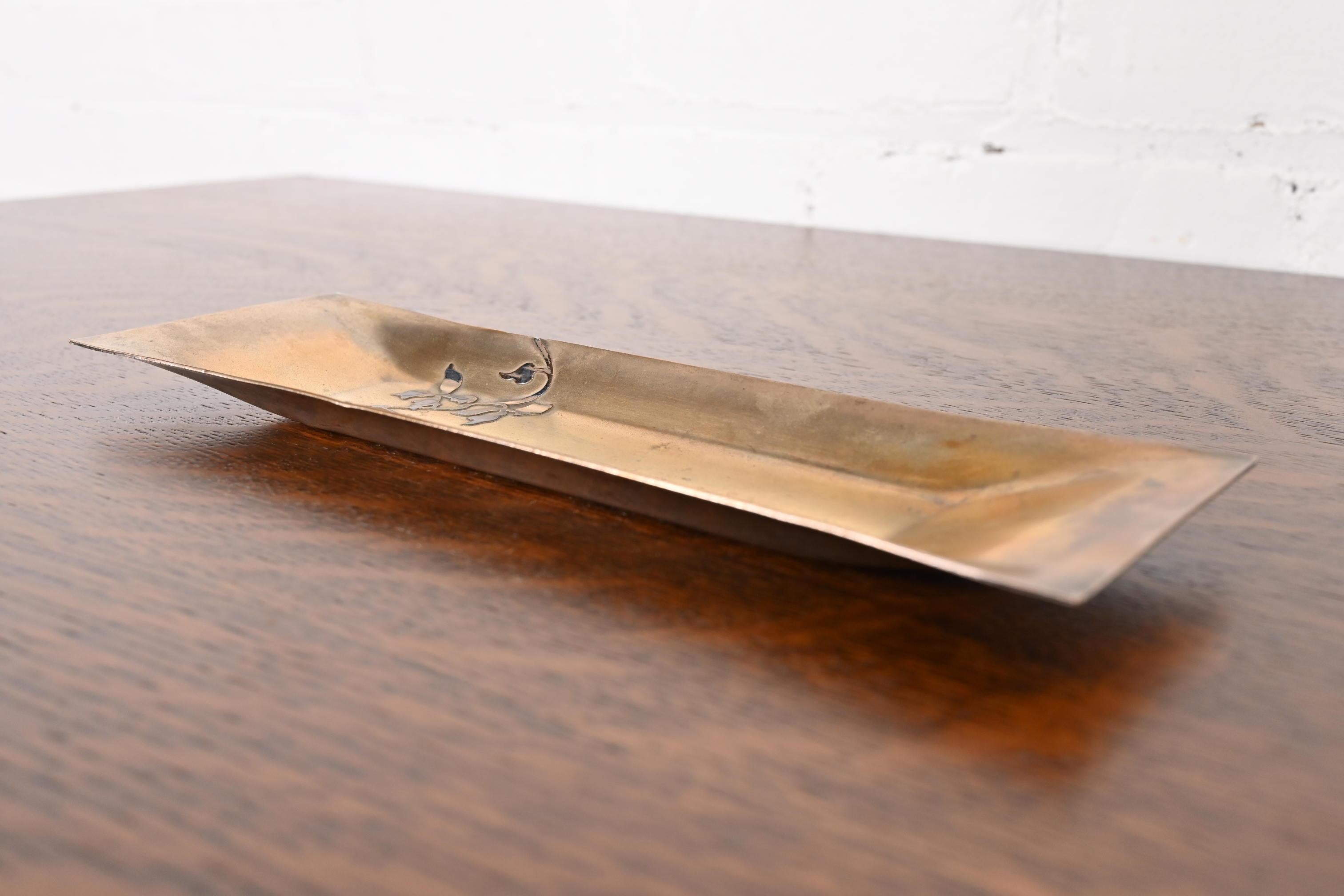 Arts and Crafts Heintz Arts & Crafts Sterling Silver on Bronze Pen Tray For Sale