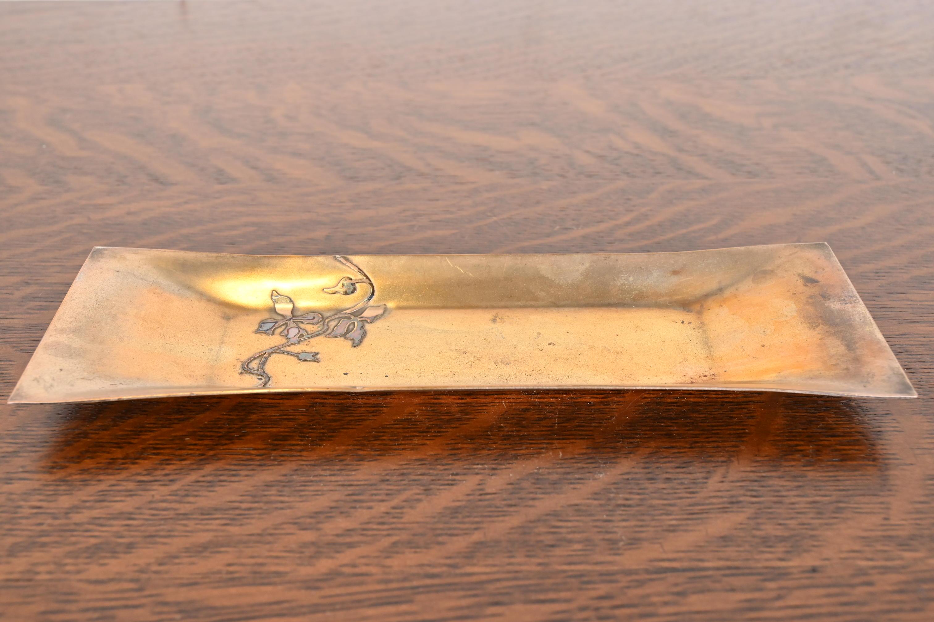 American Heintz Arts & Crafts Sterling Silver on Bronze Pen Tray For Sale