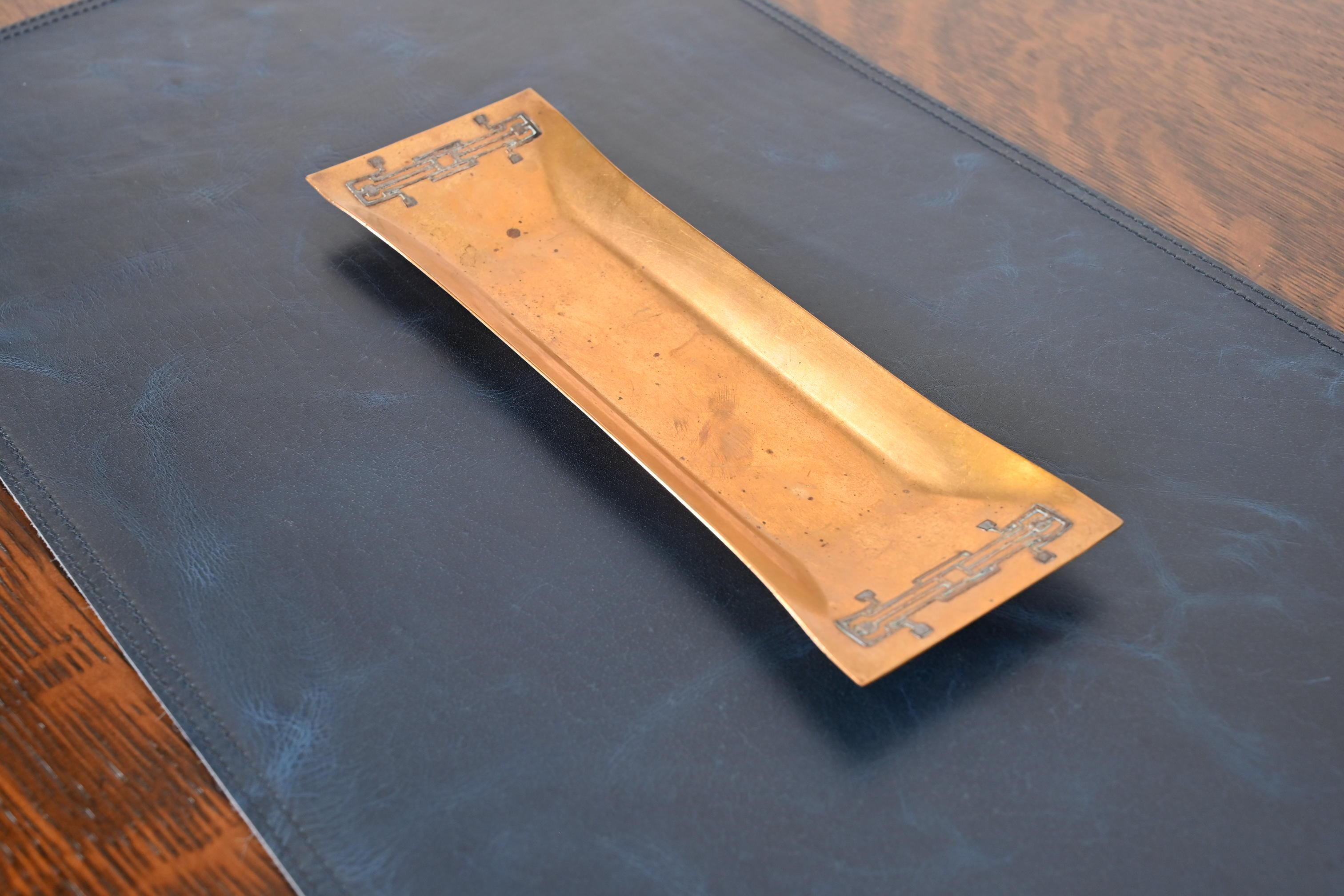 Heintz Arts & Crafts Sterling Silver on Bronze Pen Tray In Good Condition In South Bend, IN