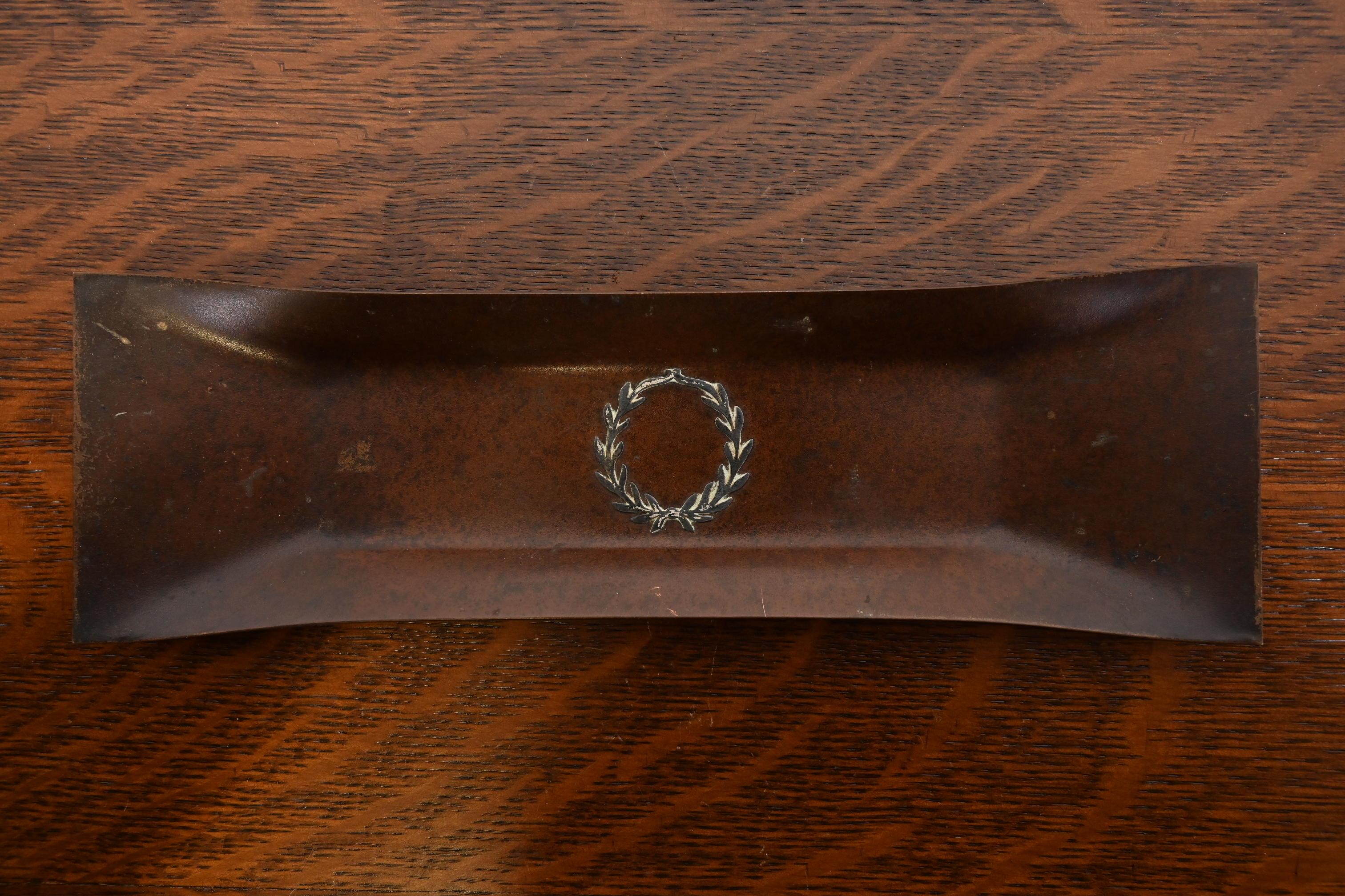 Heintz Arts & Crafts Sterling Silver on Bronze Pen Tray In Good Condition For Sale In South Bend, IN